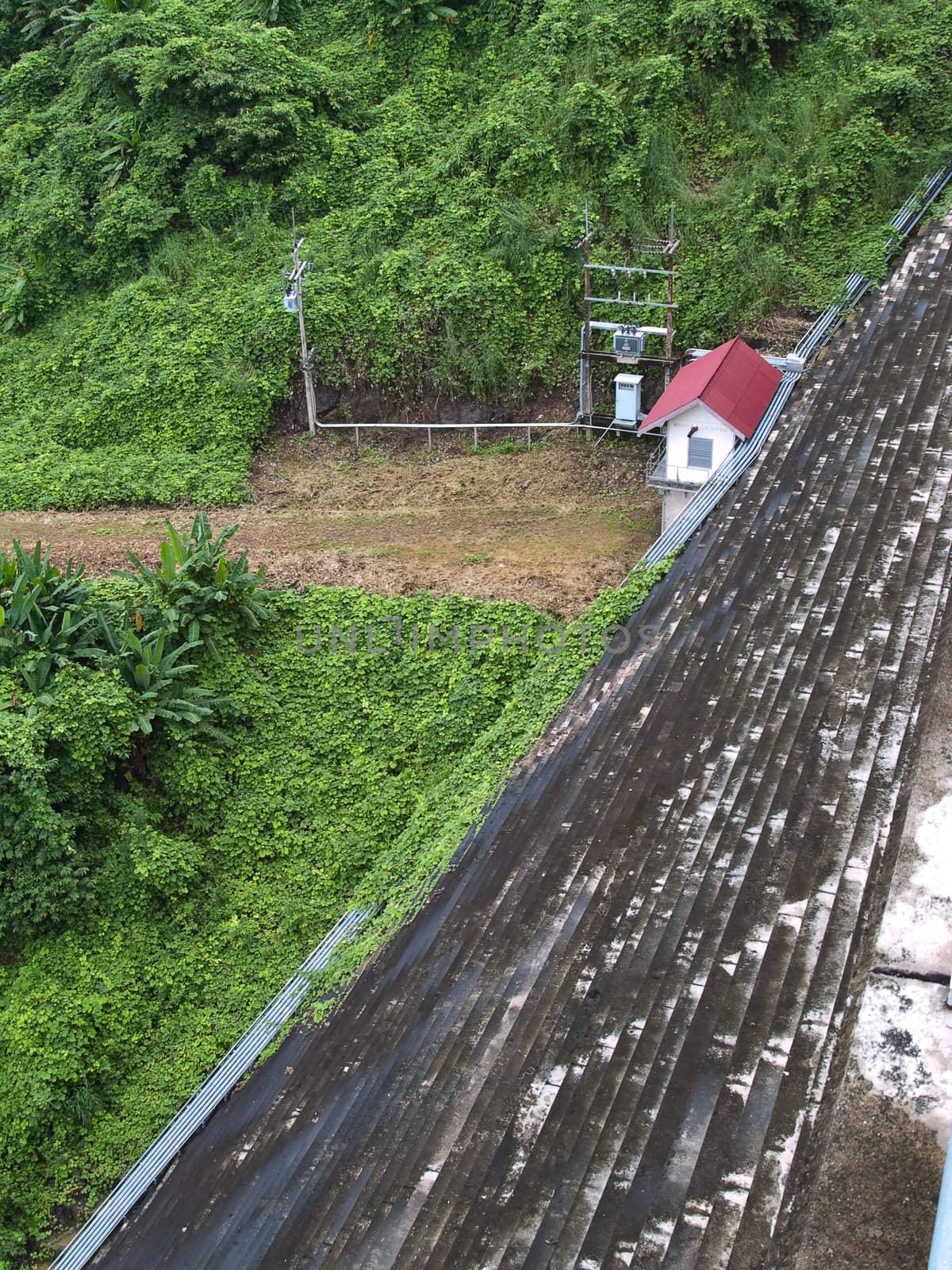 Control room front of Khun Dan Prakan Chon Dam, Nakhon Nayok, Thailand