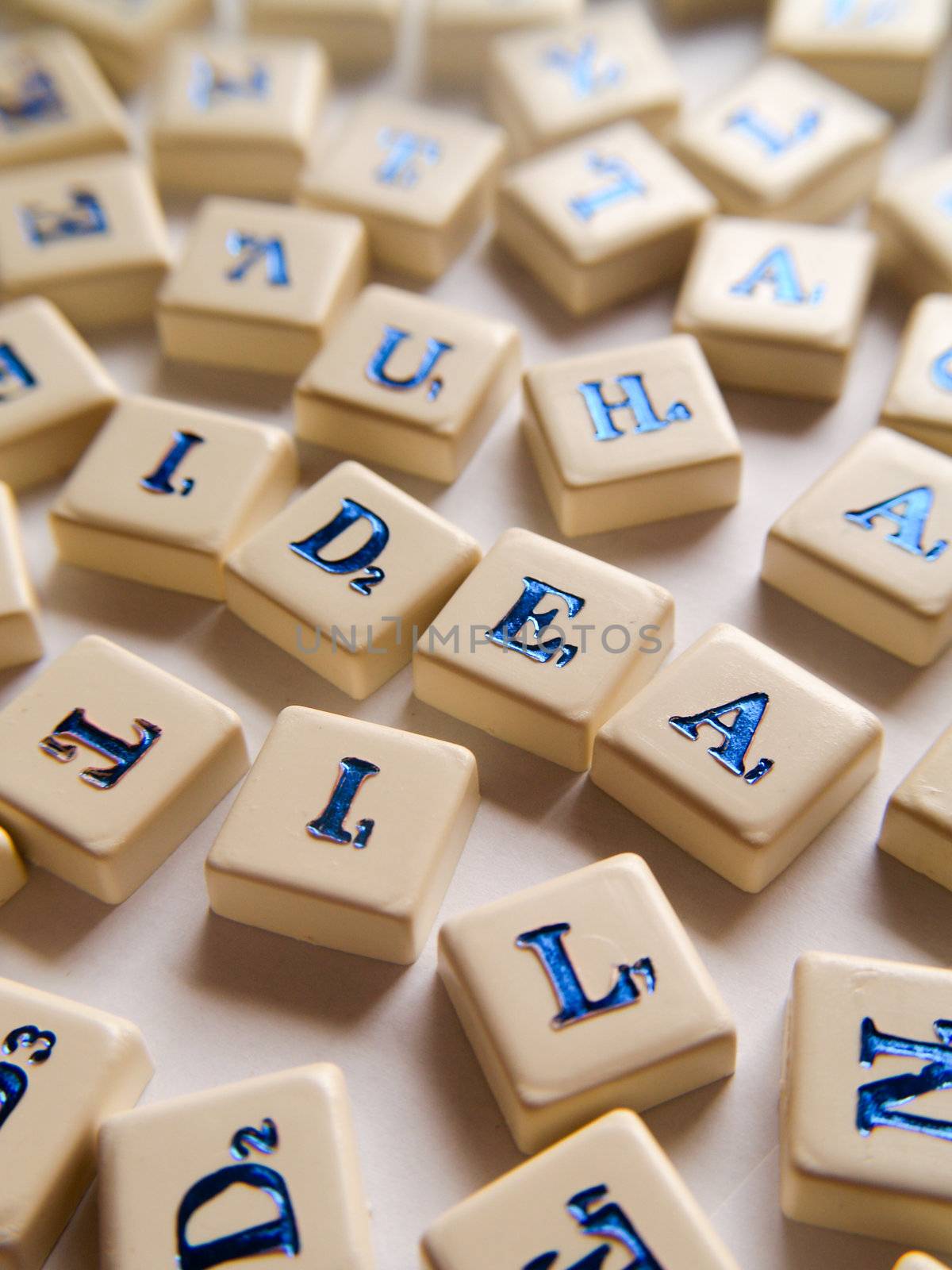 Idea, single word, text (scrabble)