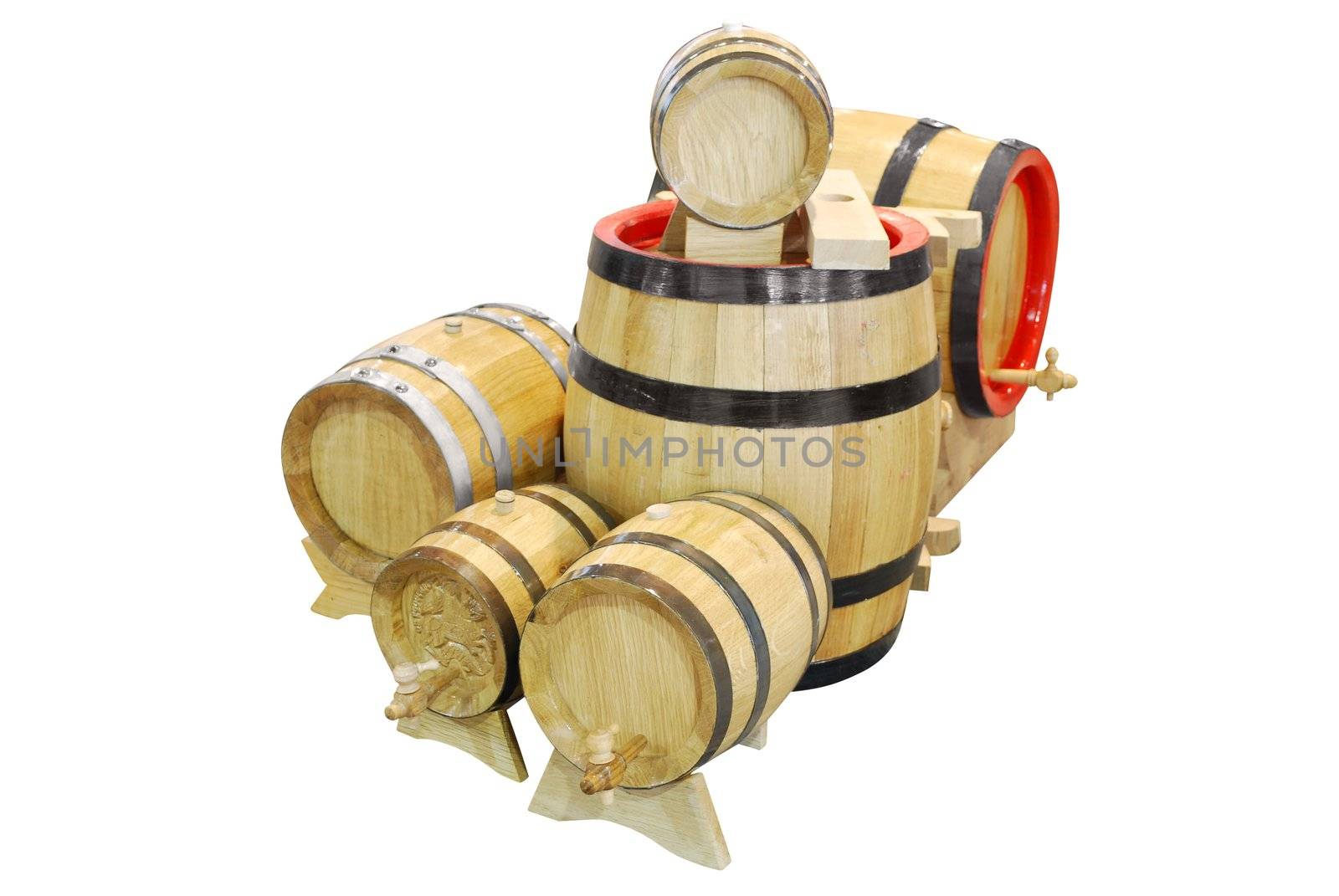 wooden barrels isolated on white by goce