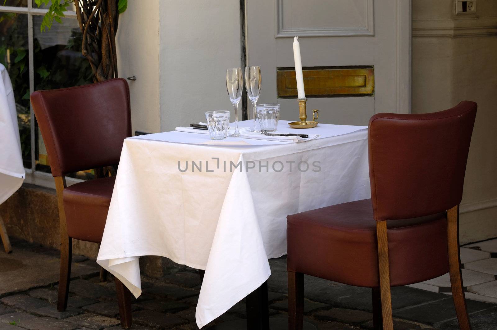 Table for two outside a restaurant