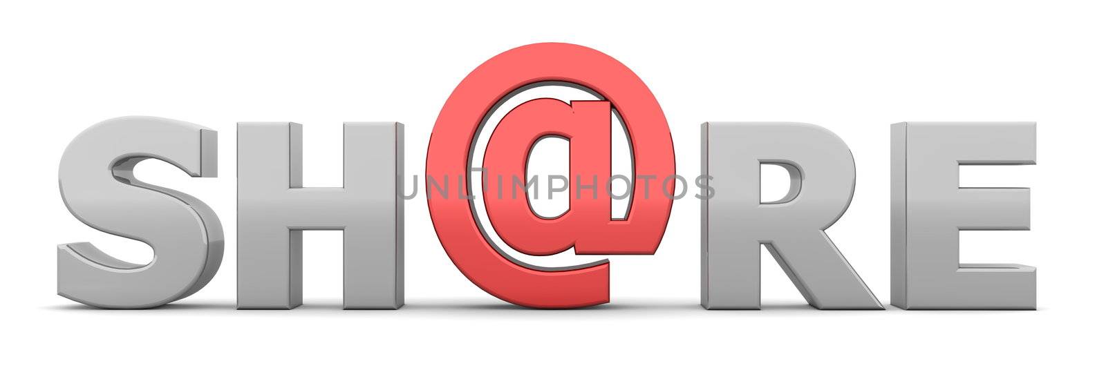 glossy grey word SHARE - letter a is replaced by a shiny red AT-symbol