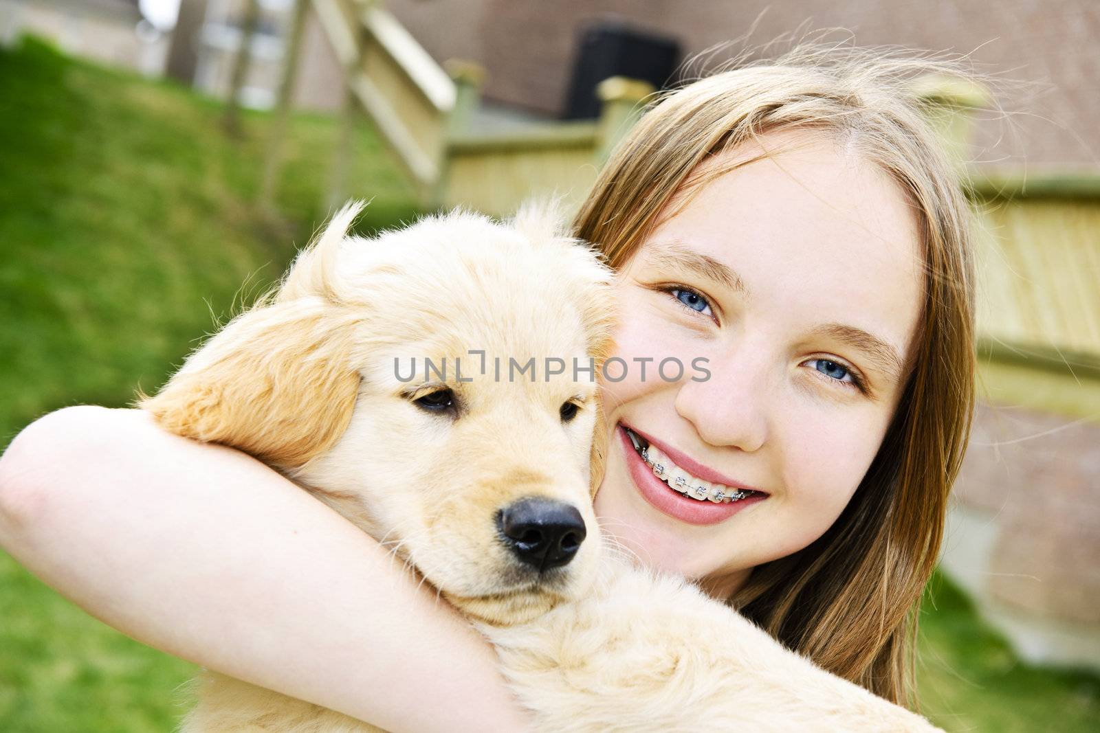 Girl with puppy by elenathewise