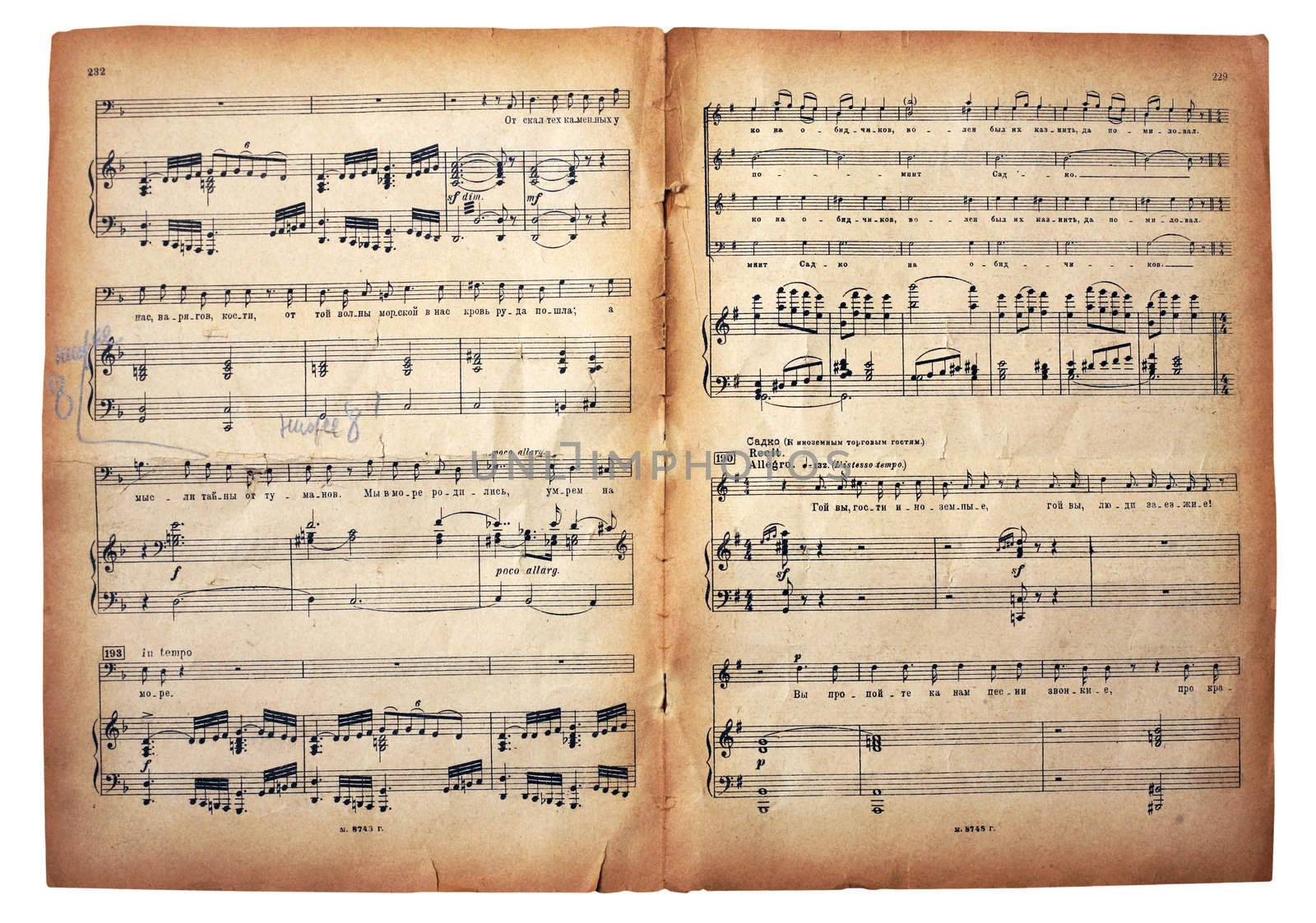 Old vintage musical page with notes