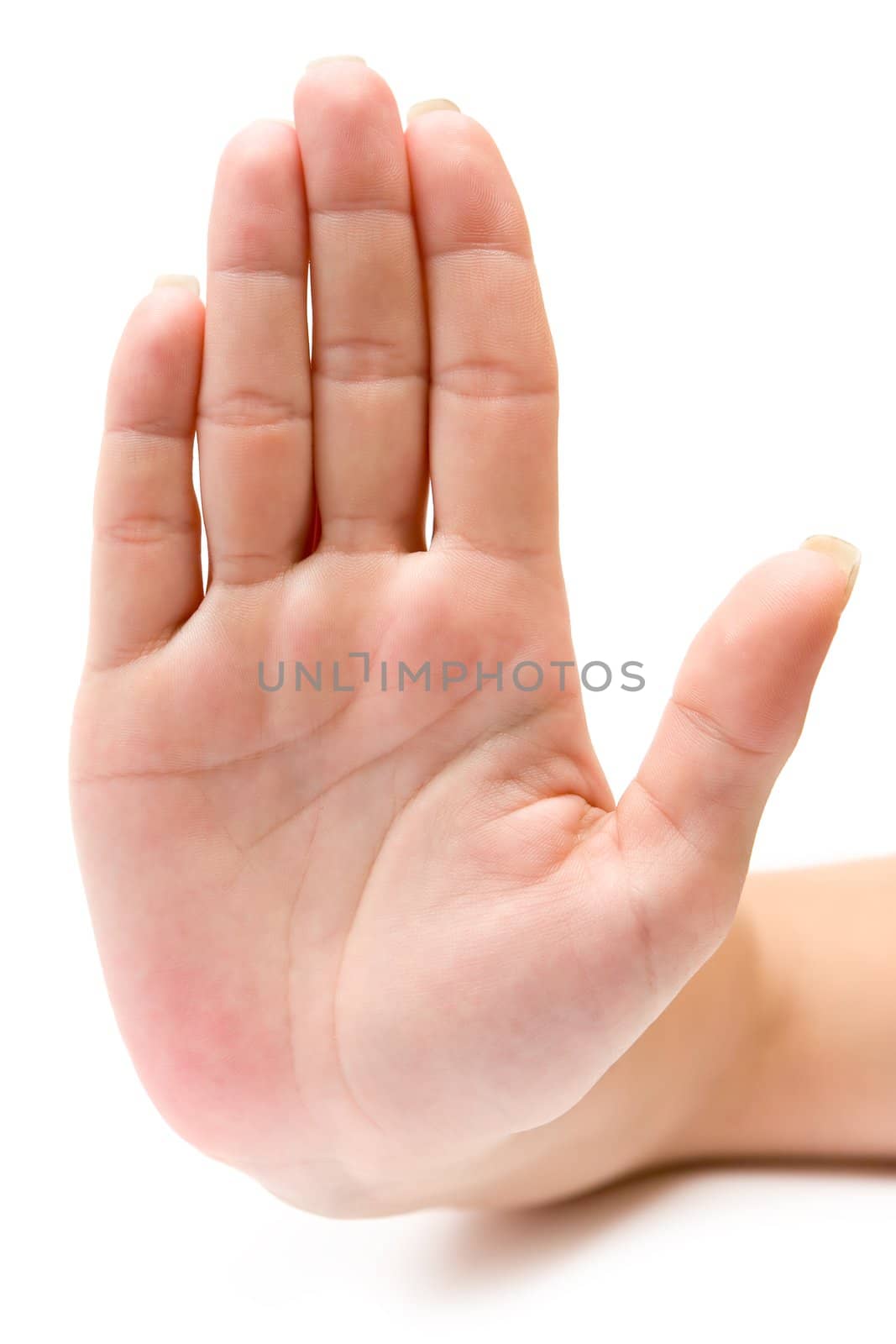 Hand sign isolated on a white background.