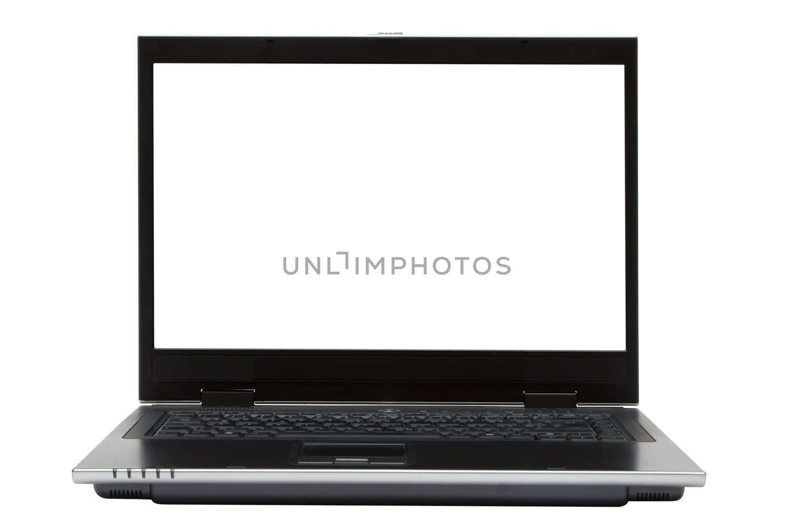 Black mobile computer with a cut-out display. Isolated on a white background.