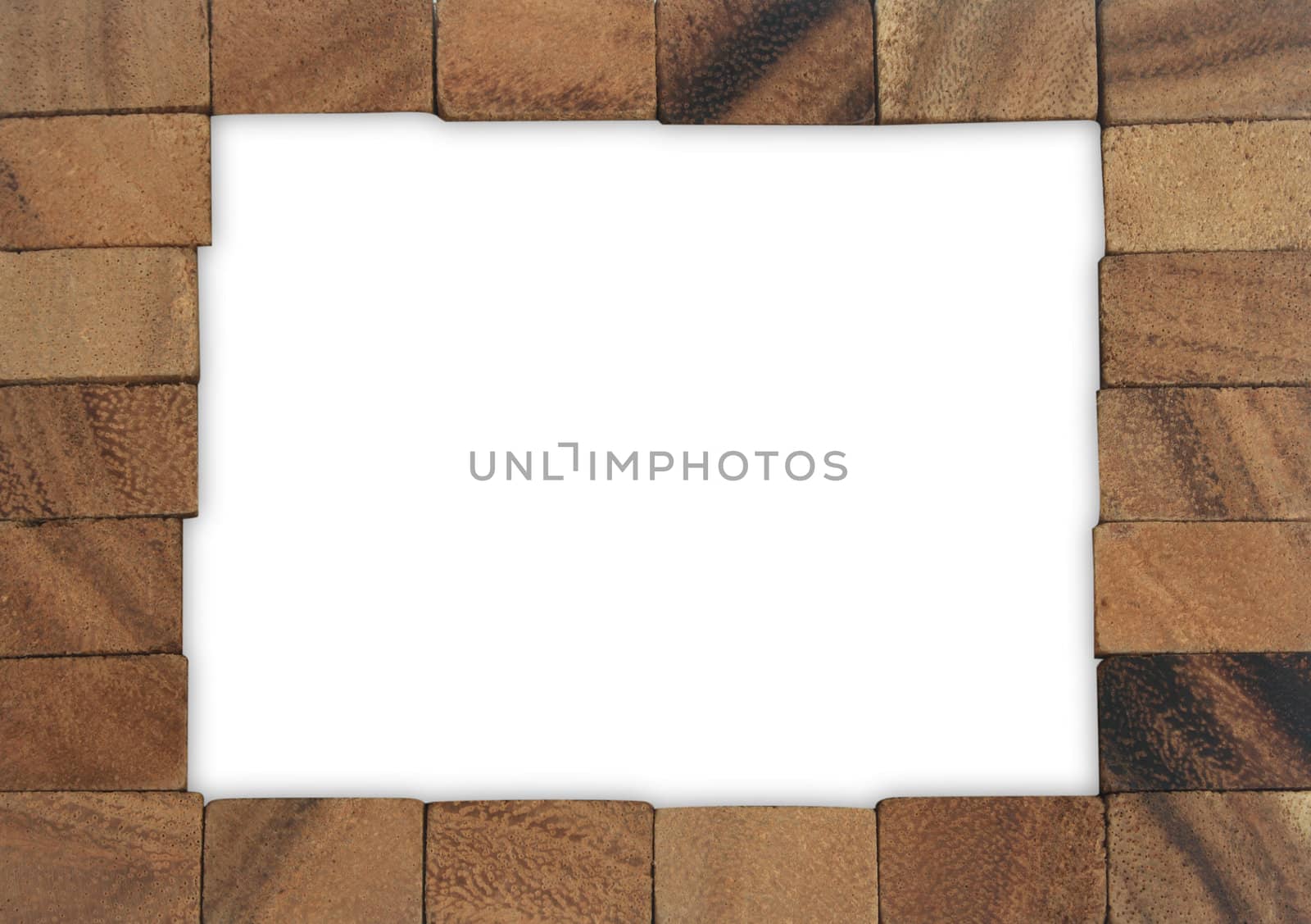 Wood blocks border on white background