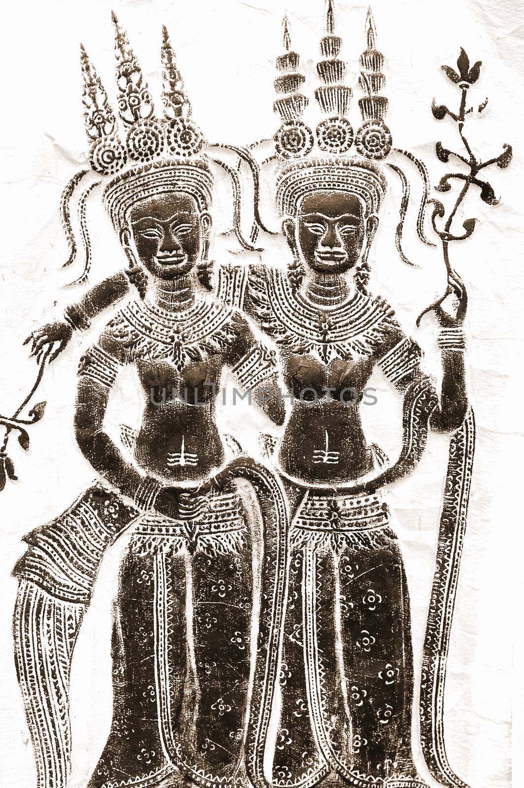 A piece of ink rubbing of the ancient rock carvings at Angkor, Cambodia