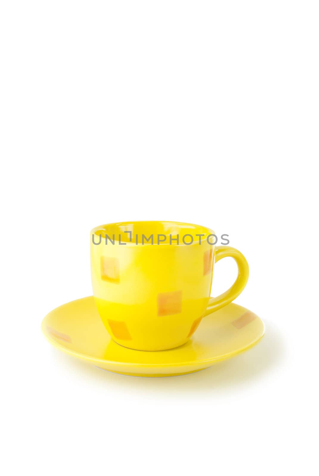 Yellow coffee cup isolated on the white background