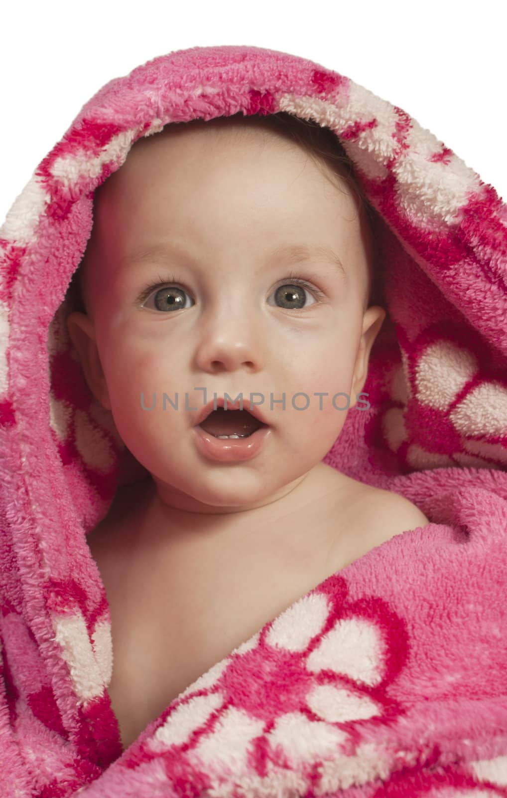 baby boy dressed in a rosy bathrobe by AndreyKr