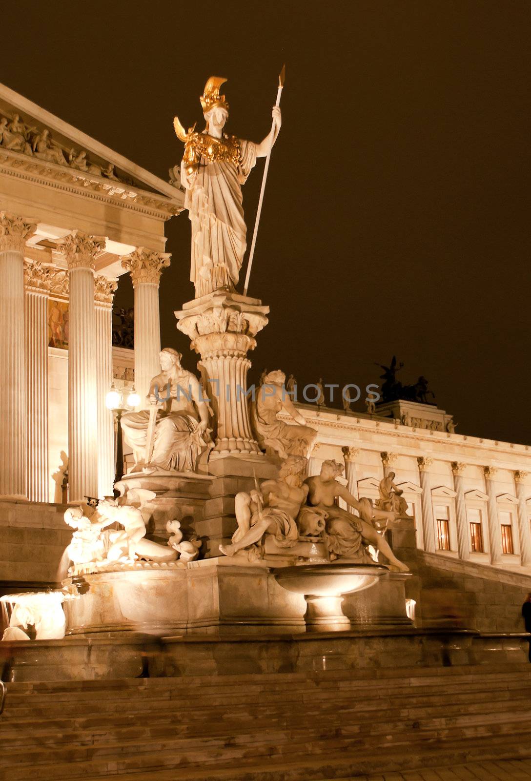 Statue in Vienna at night time
