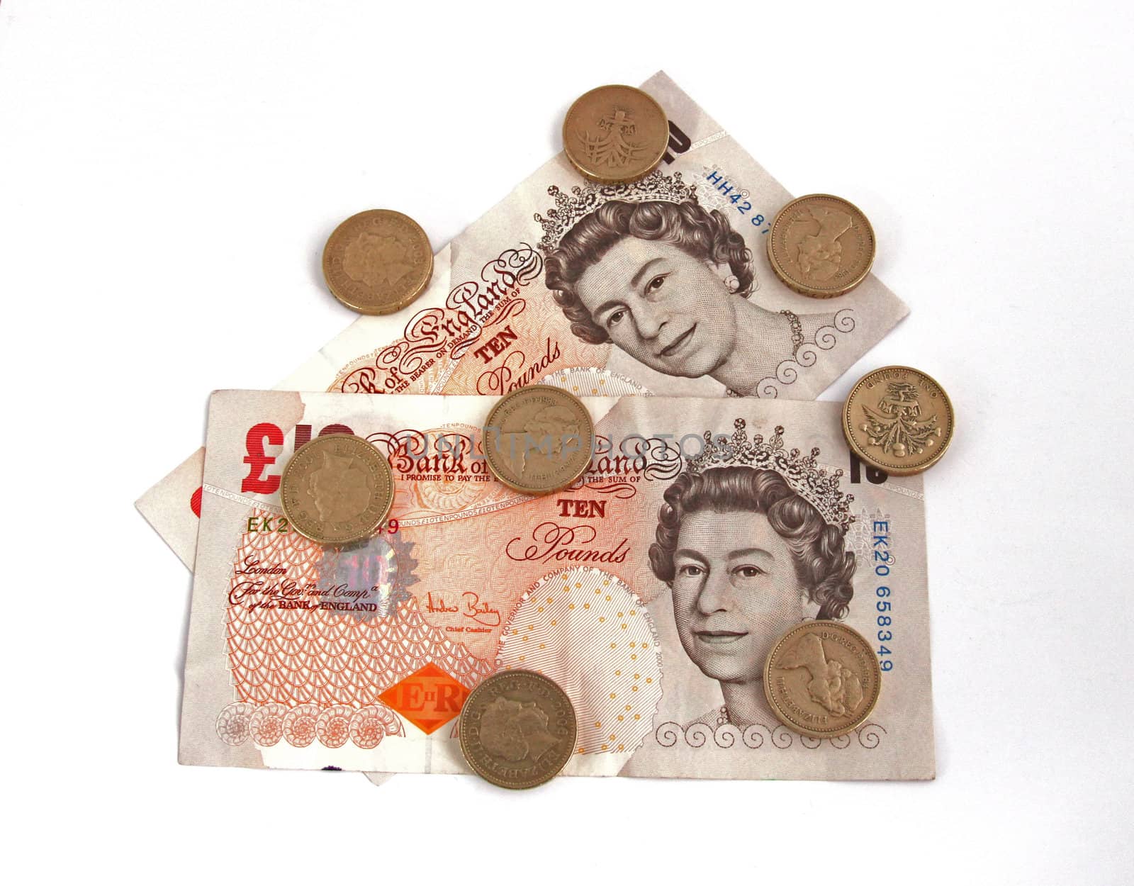 British (uk) currency on a plain background.