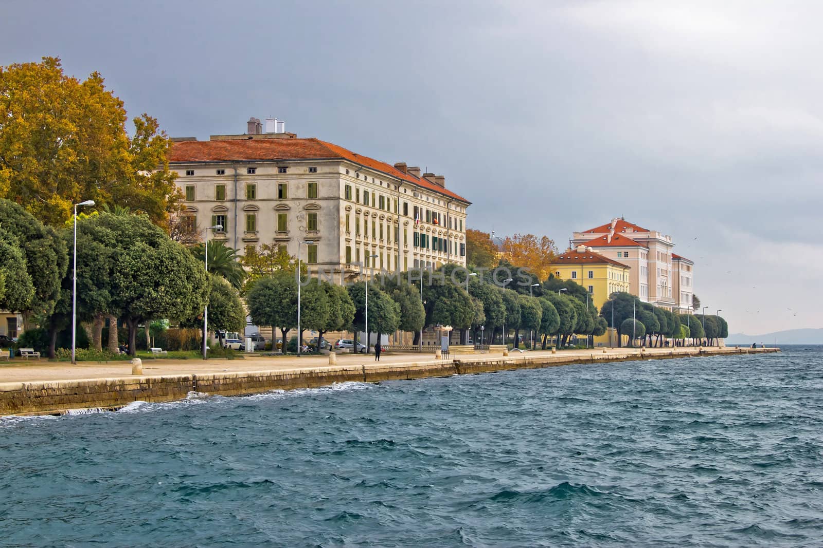 Beautiful Adriatic Town of Zadar waterfront with pedestrian walkway, Croatia