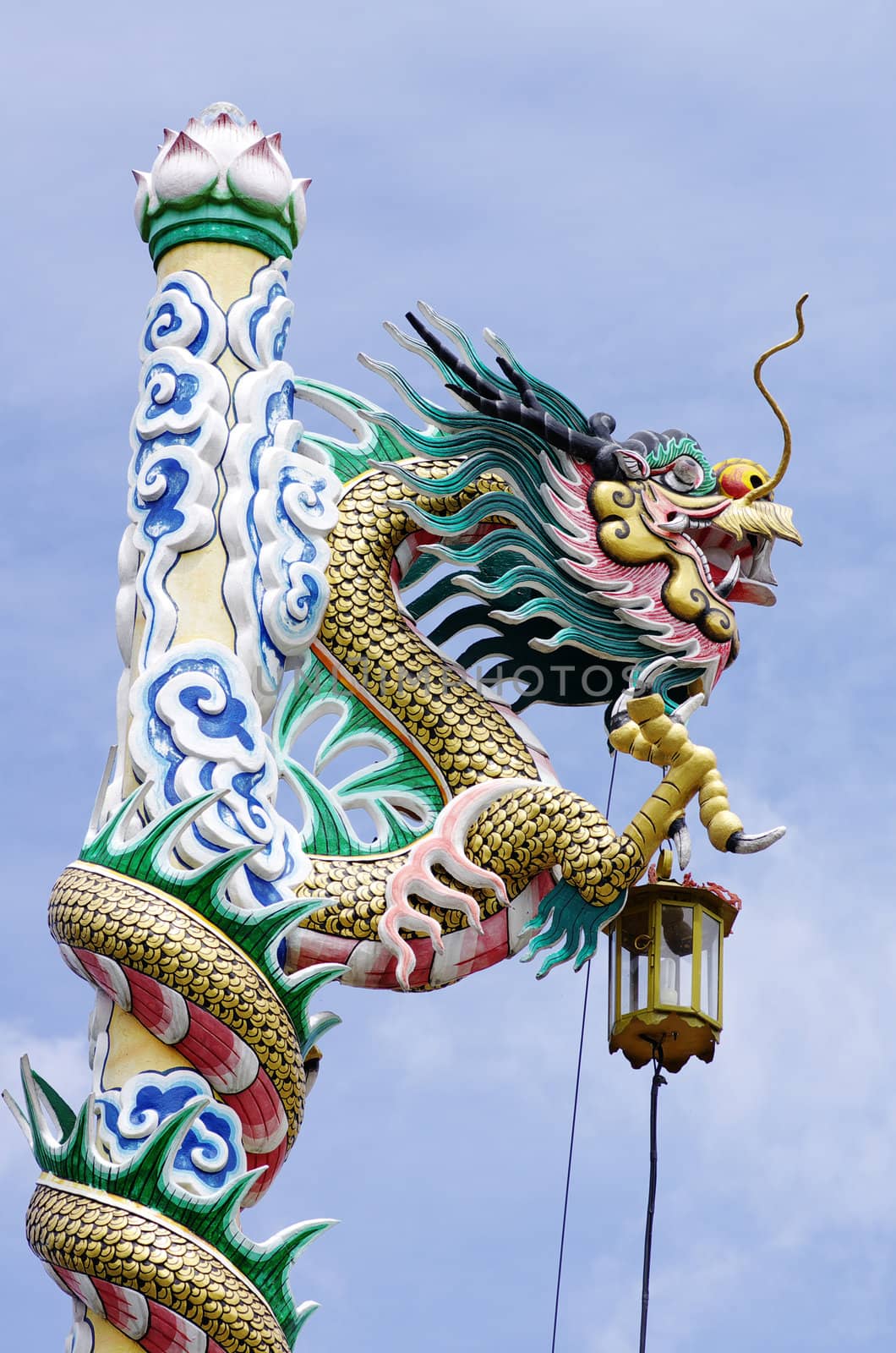 Dragon in chinese temple with blue sky