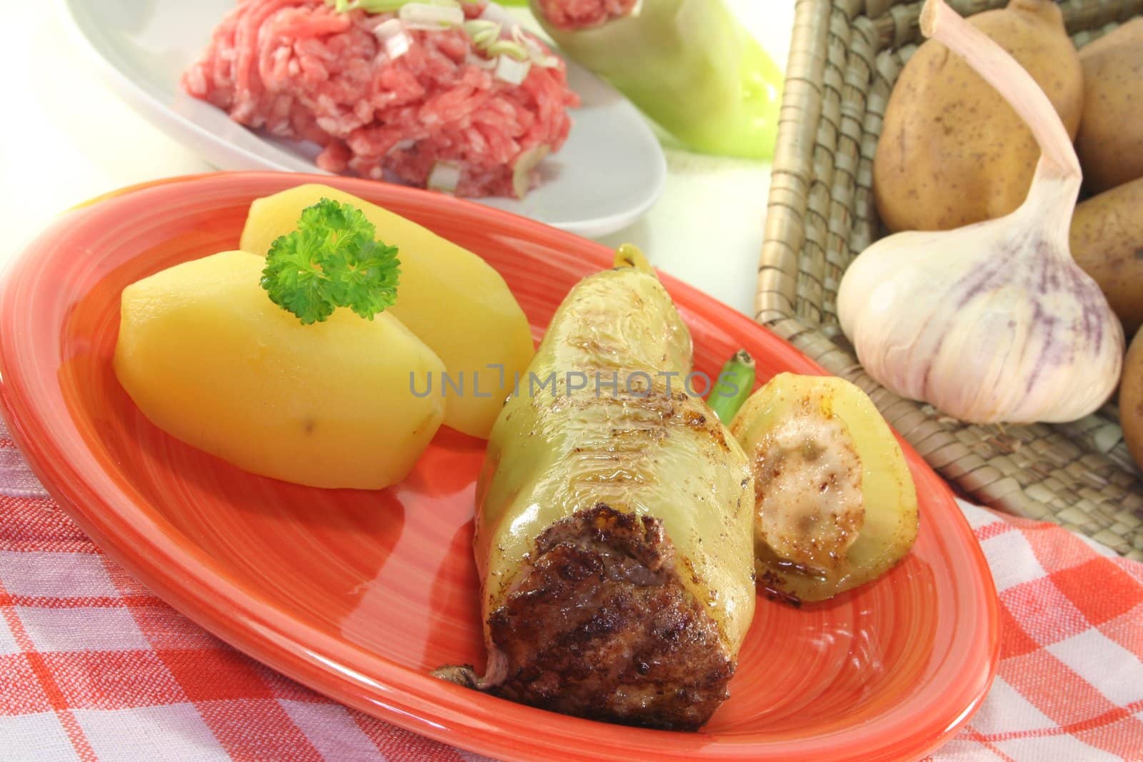 stuffed peppers with potatoes and fresh parsley