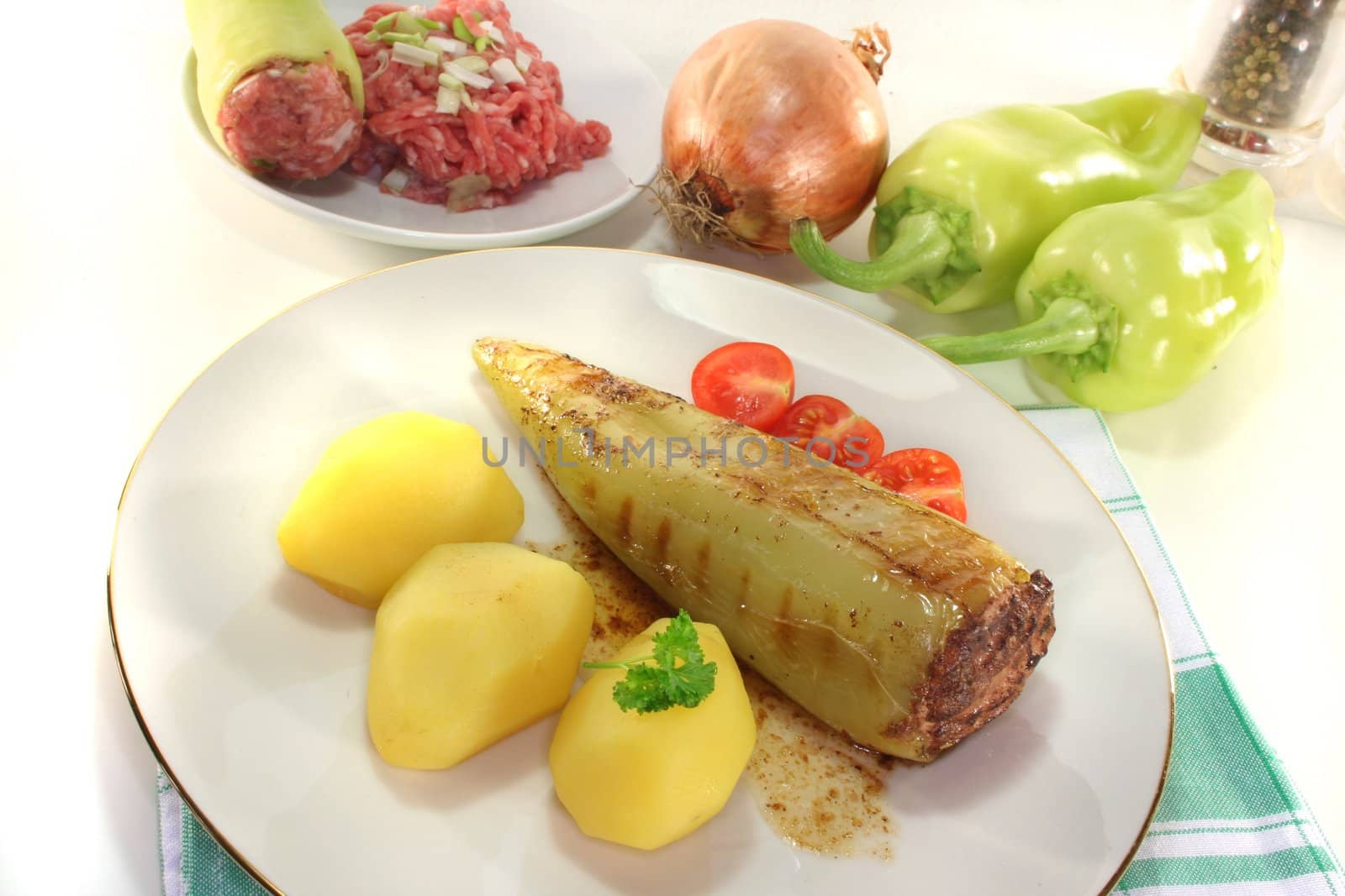 stuffed peppers with potatoes and fresh parsley