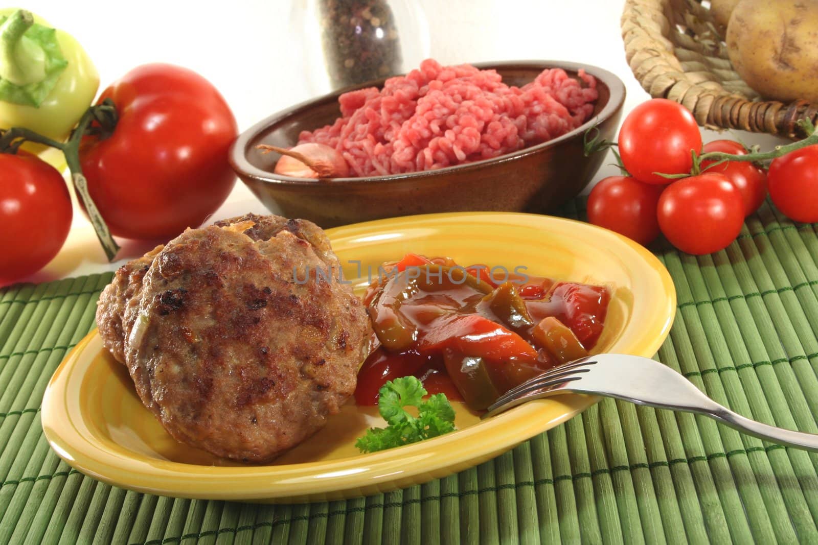 fried meatballs with Letscho and fresh parsley