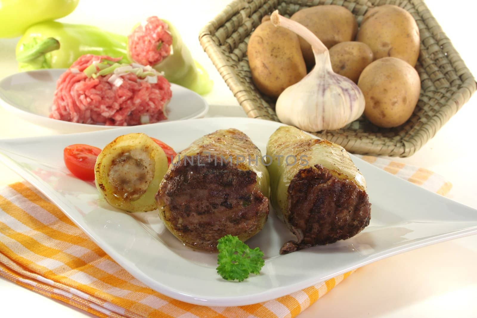 stuffed peppers with potatoes and fresh parsley