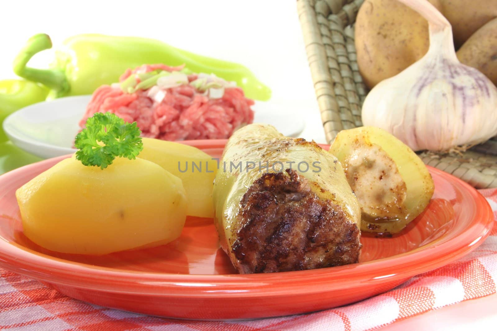 stuffed peppers with potatoes and fresh parsley