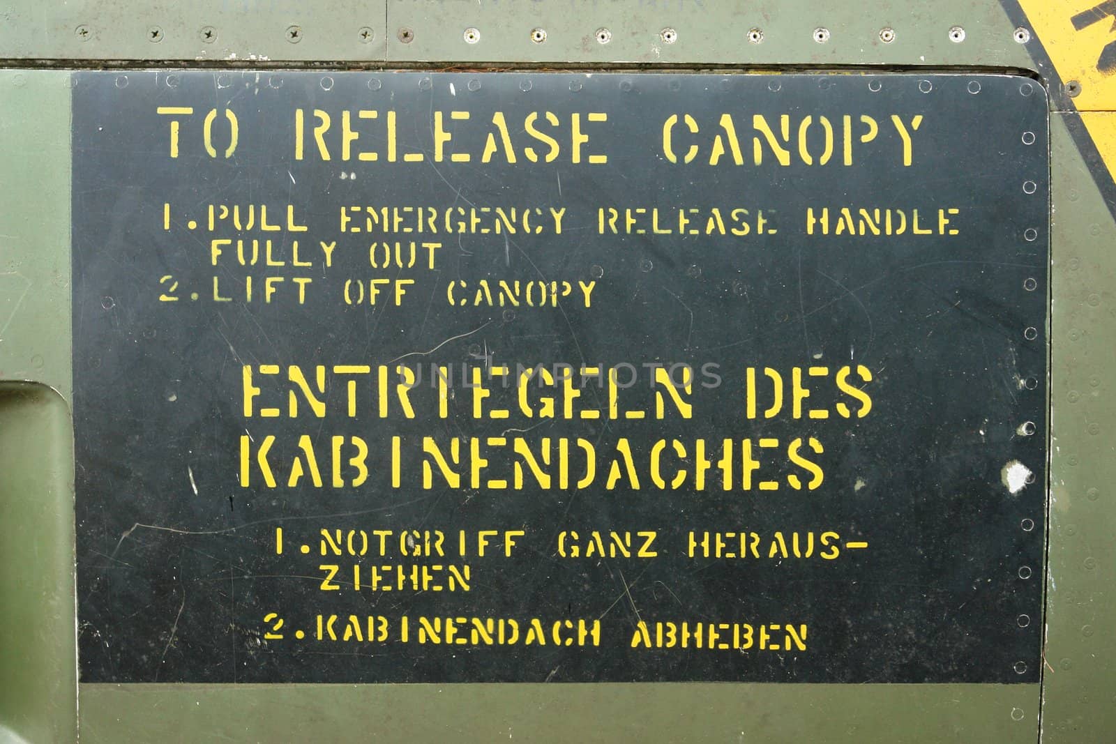 Detail of an old grungy military aircraft!.NO COPYRIGHT ISSUE!!!! ONLY INSTRUCTIONS IN ENGLISH AND GERMAN!!!............
