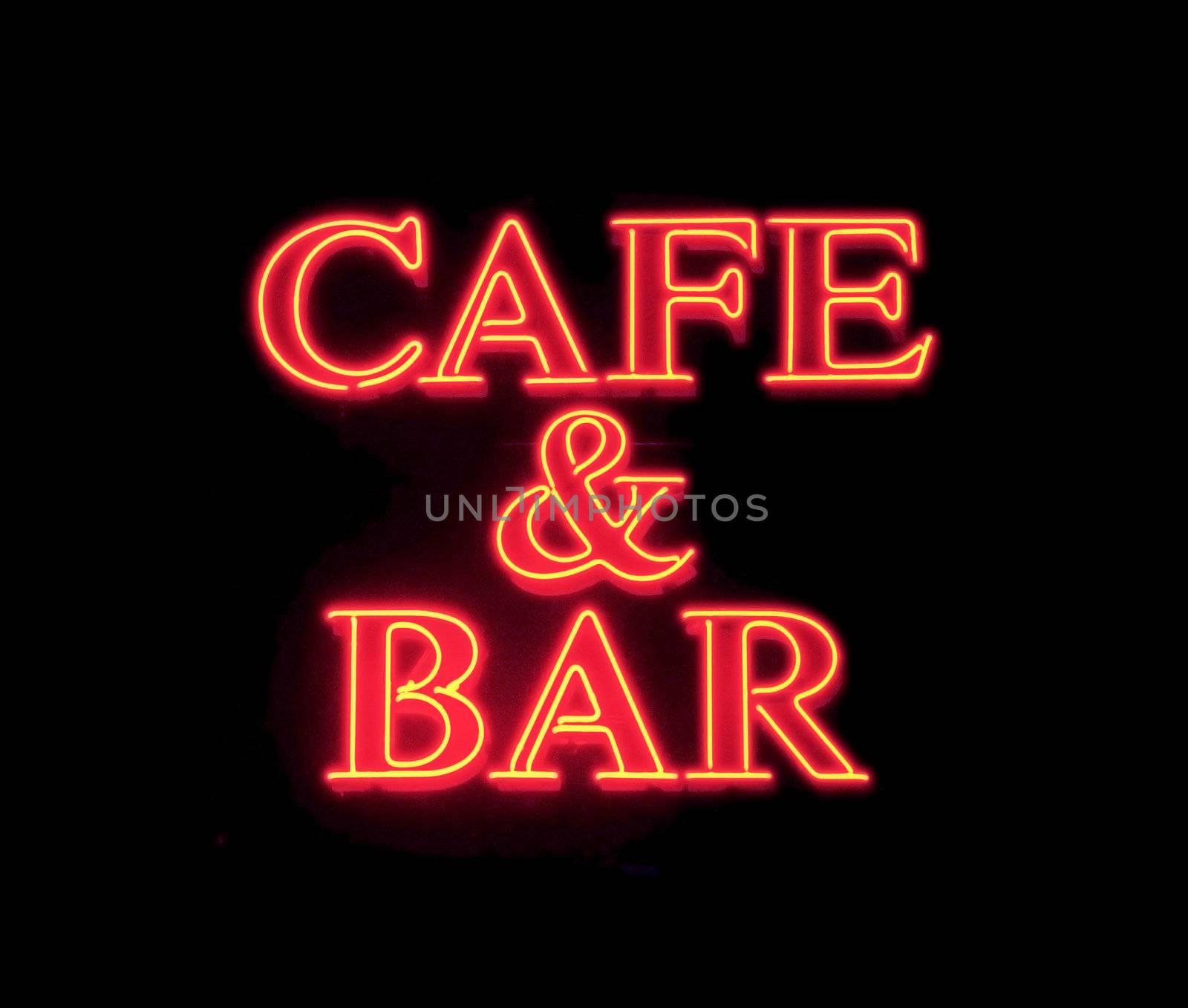 Cafe & bar red neon sign on black