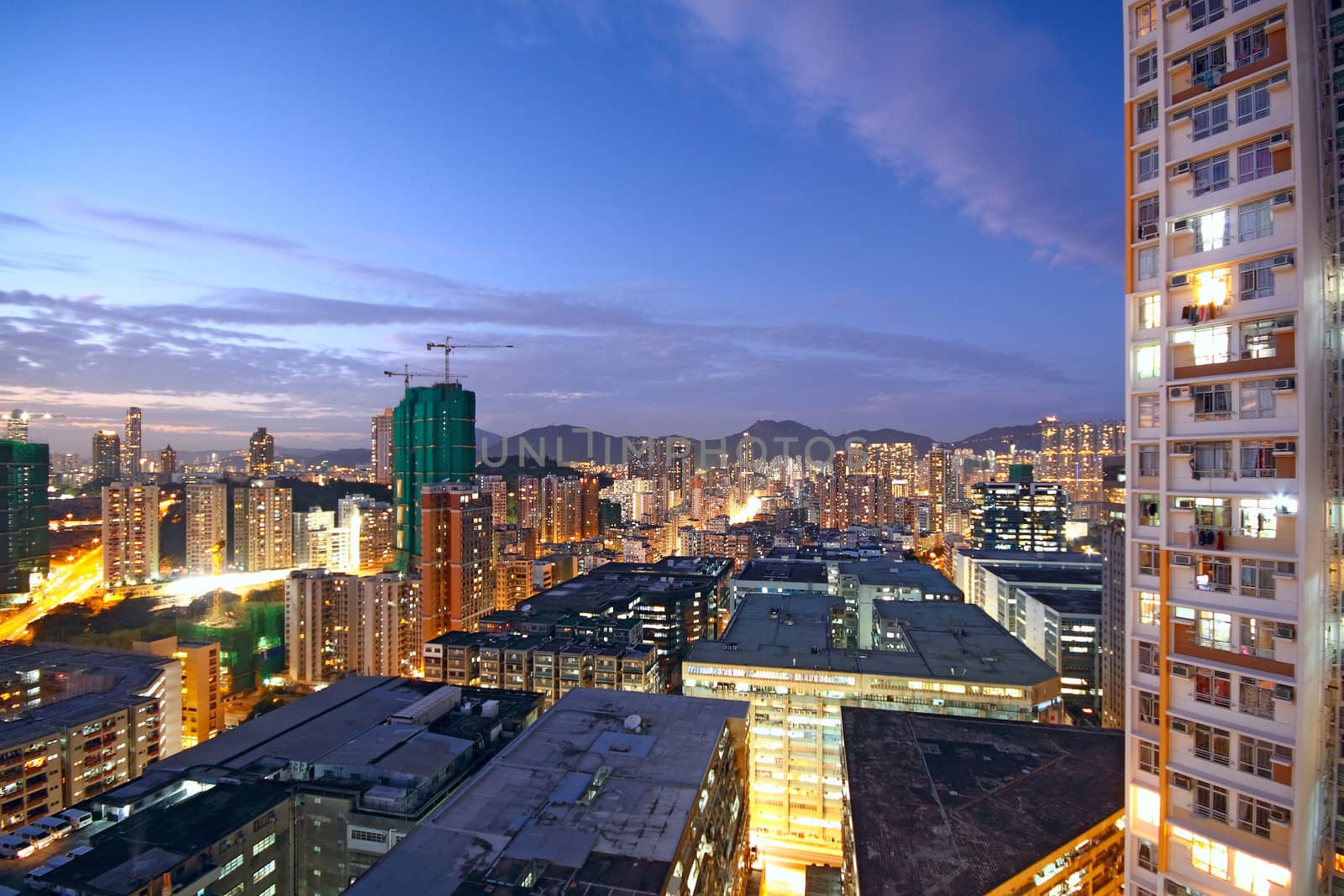 sunset in downtown area, hong kong