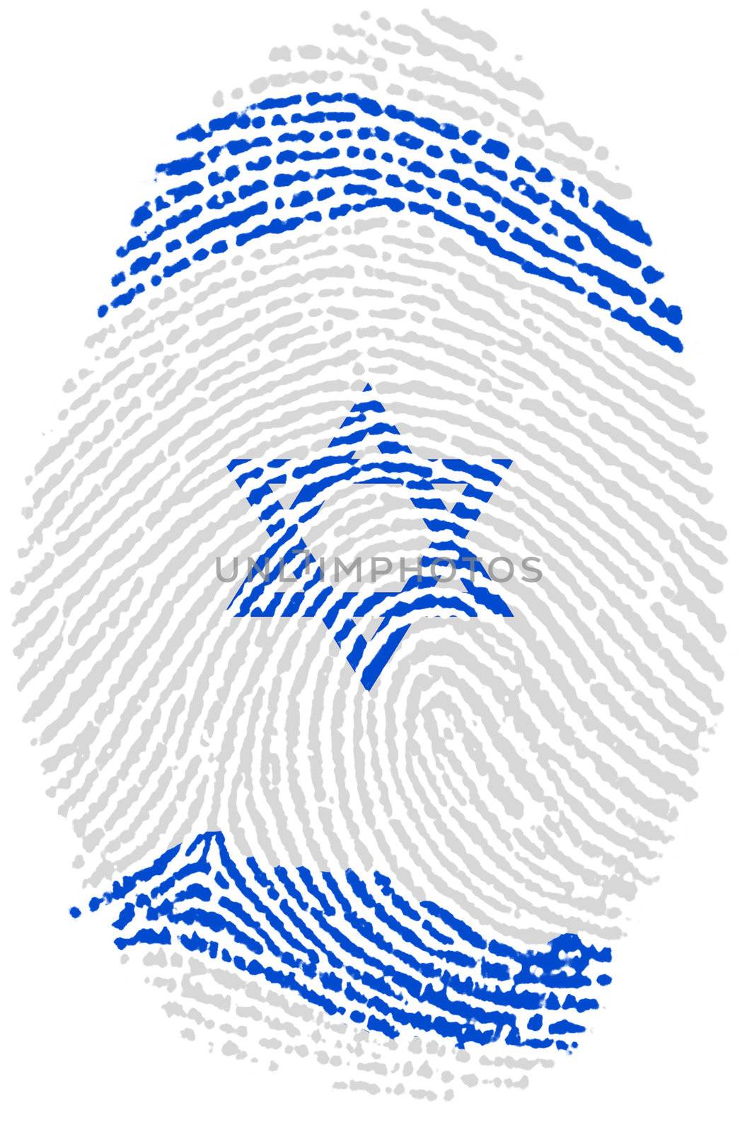 Israel fingerprint passport  flag on white paper