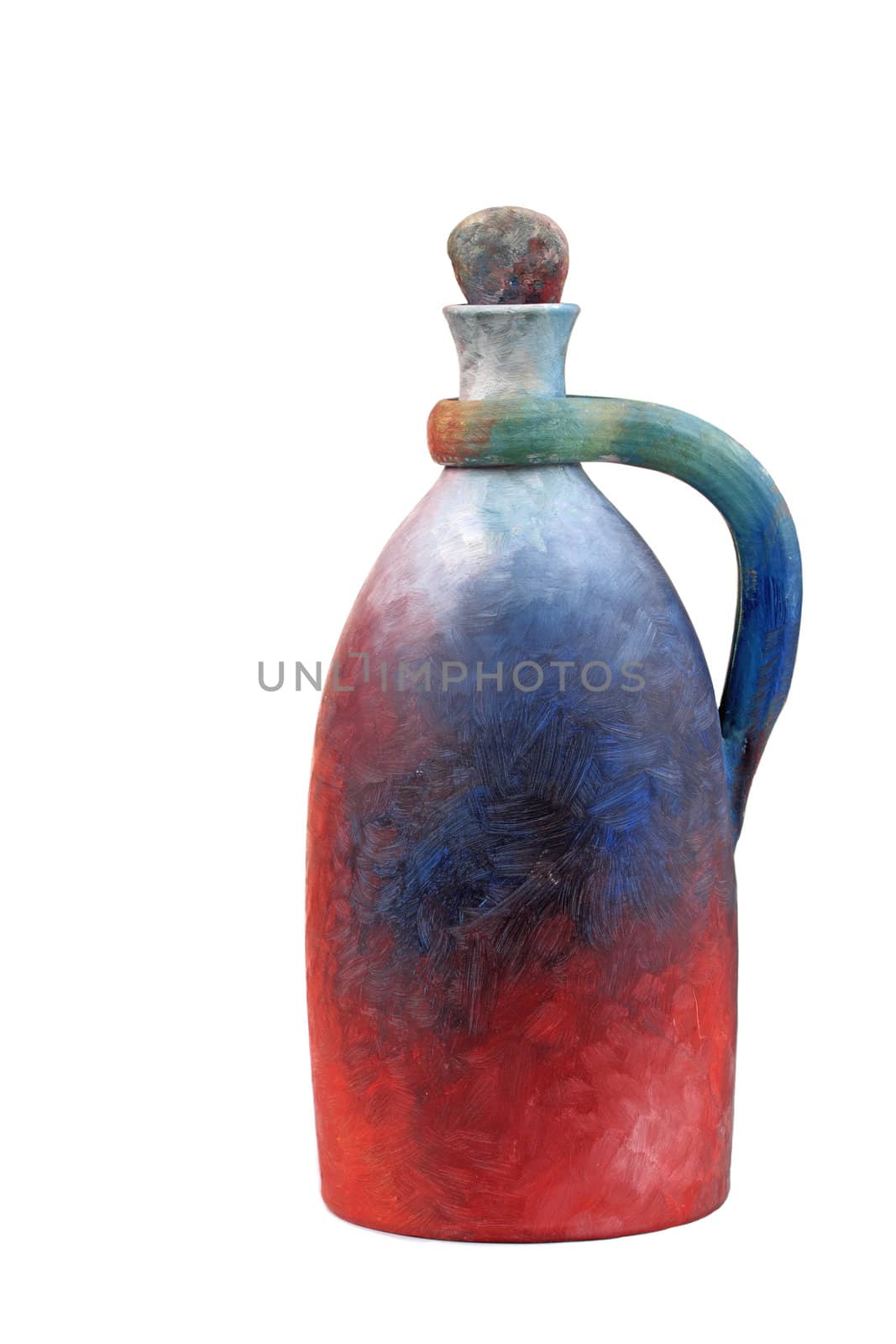 Hand painted jug against white background
