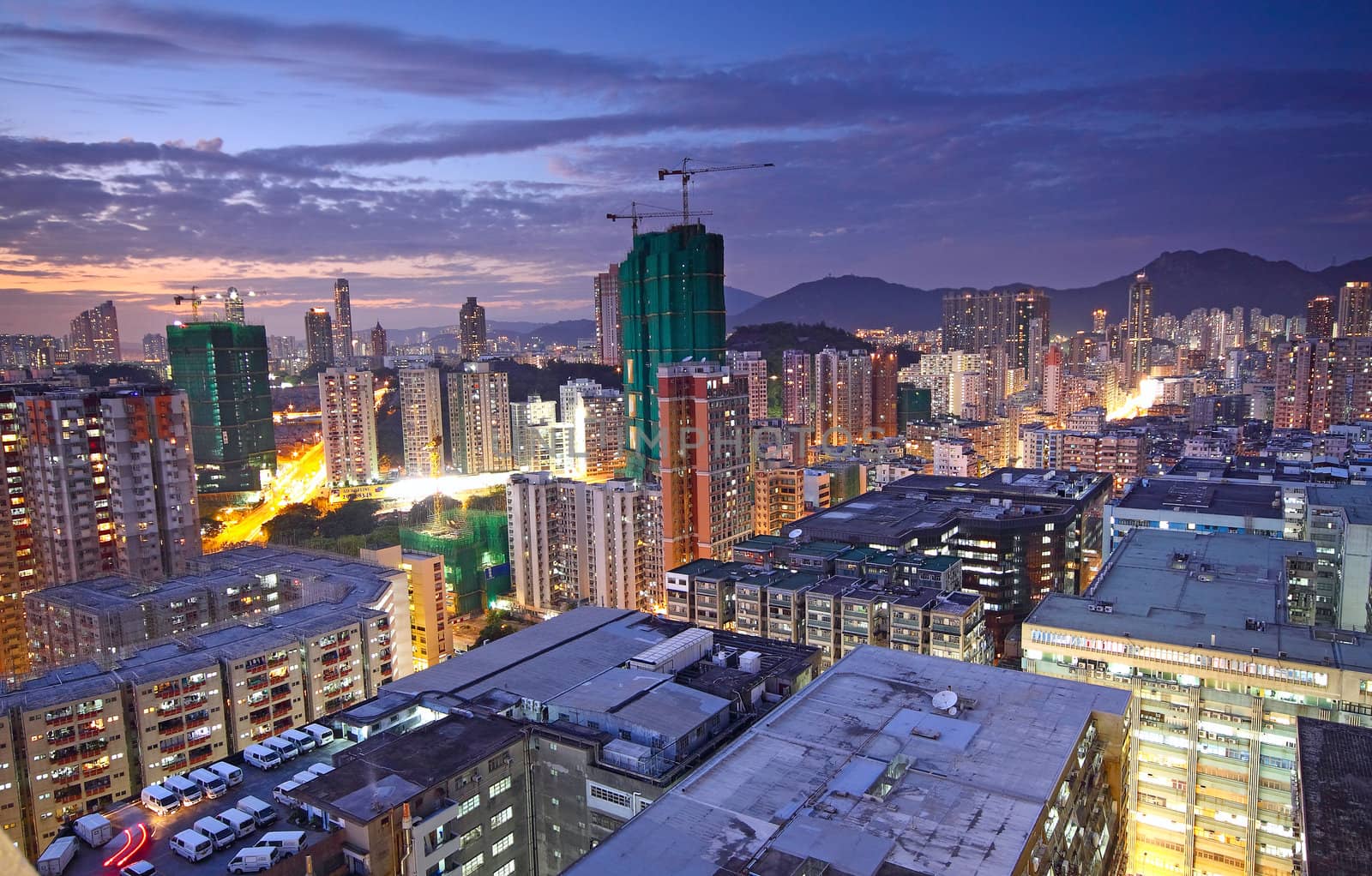 hongkong urban area in sunset moment