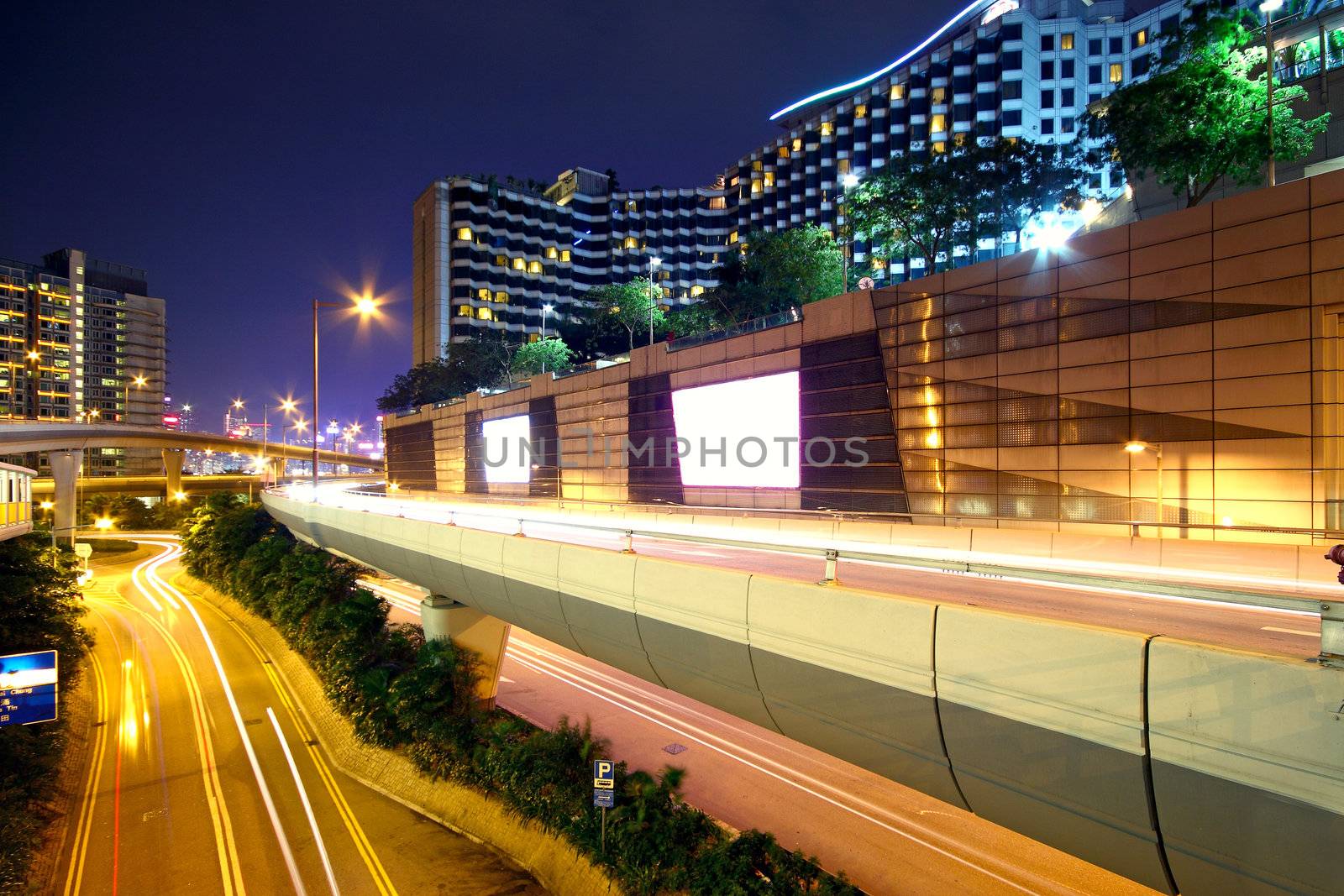 modern urban city , hong kong night