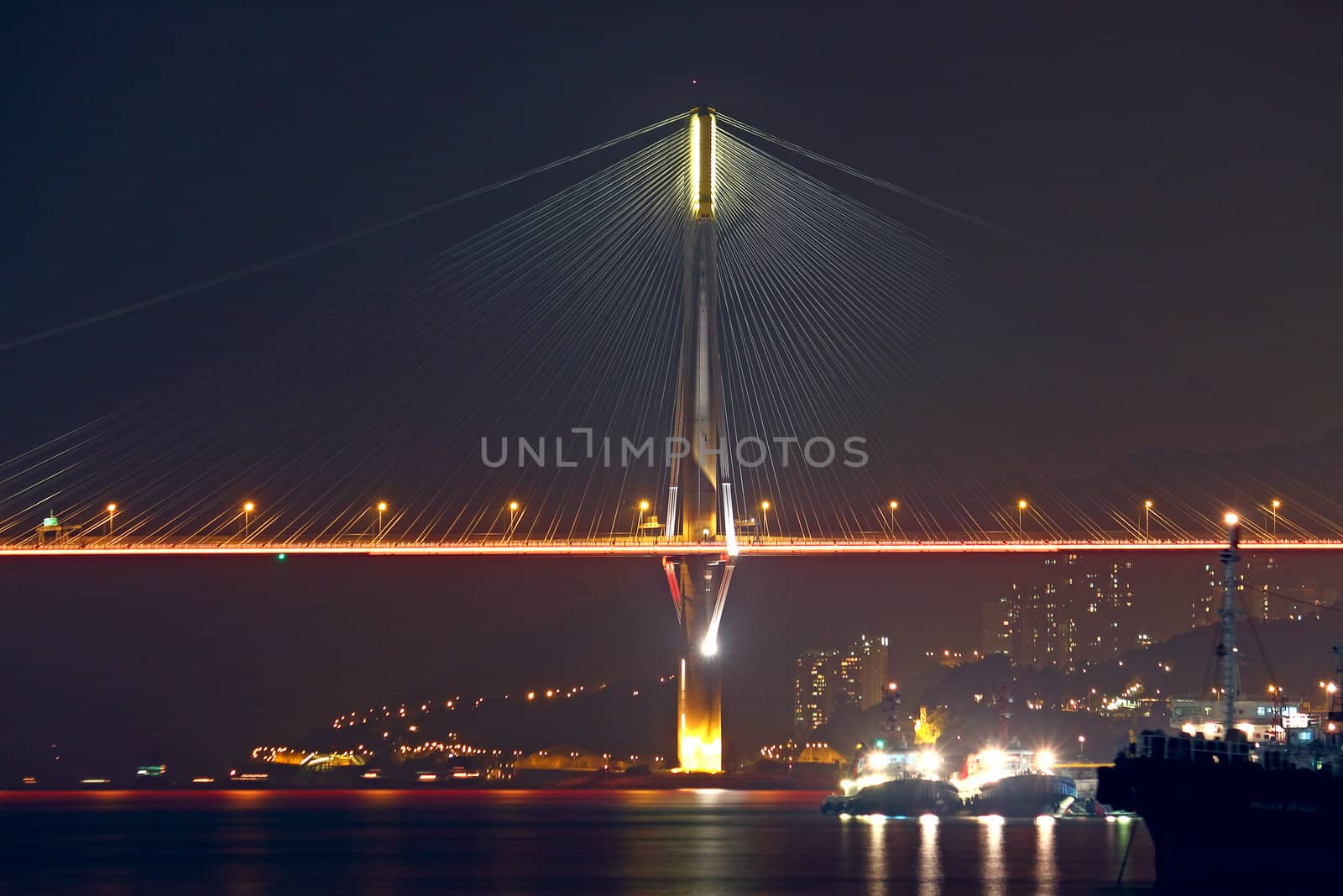 Night scene of bridge in Hong Kong 