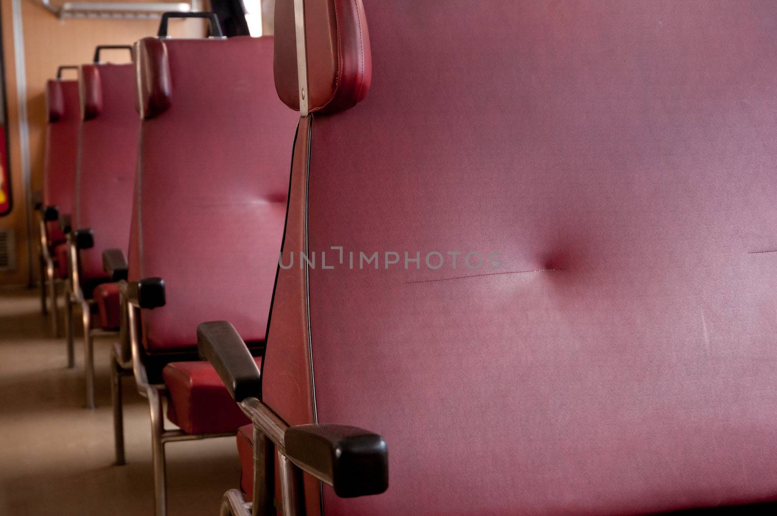 Detail of seats row in interior of the train