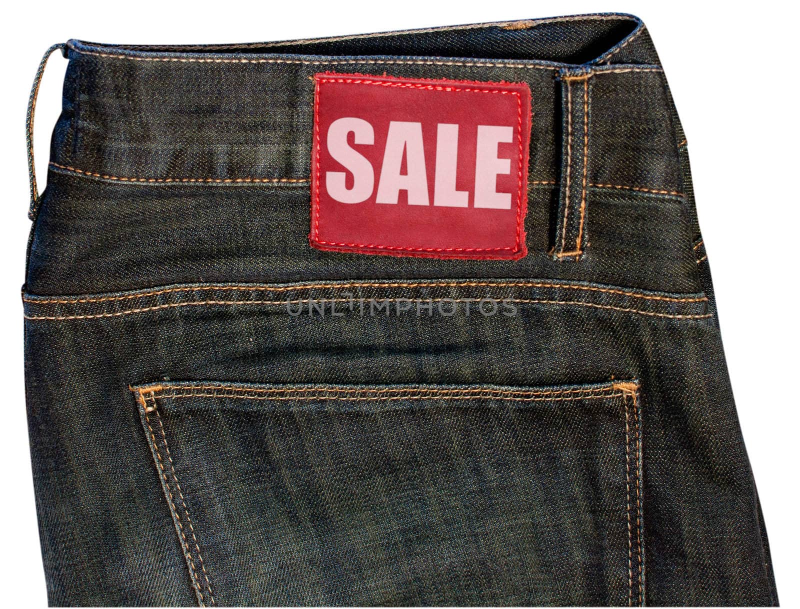 Pocket of Jeans With Sale Sign Badge