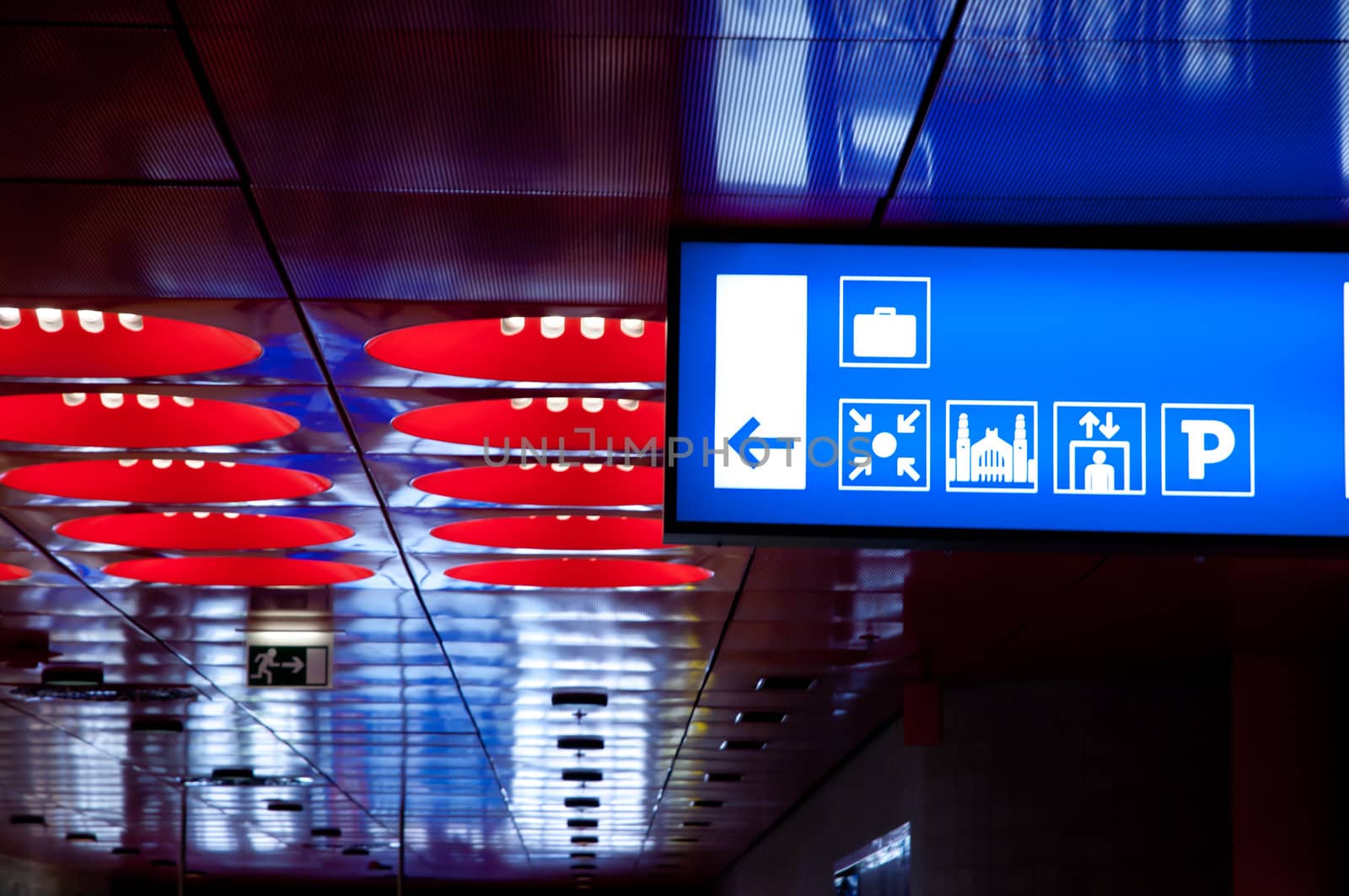 Signs on the Ceiling of Modern Railway Station