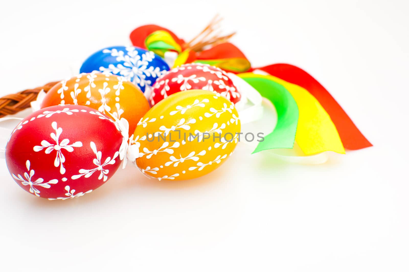 Color Painted Easter Eggs on White Background