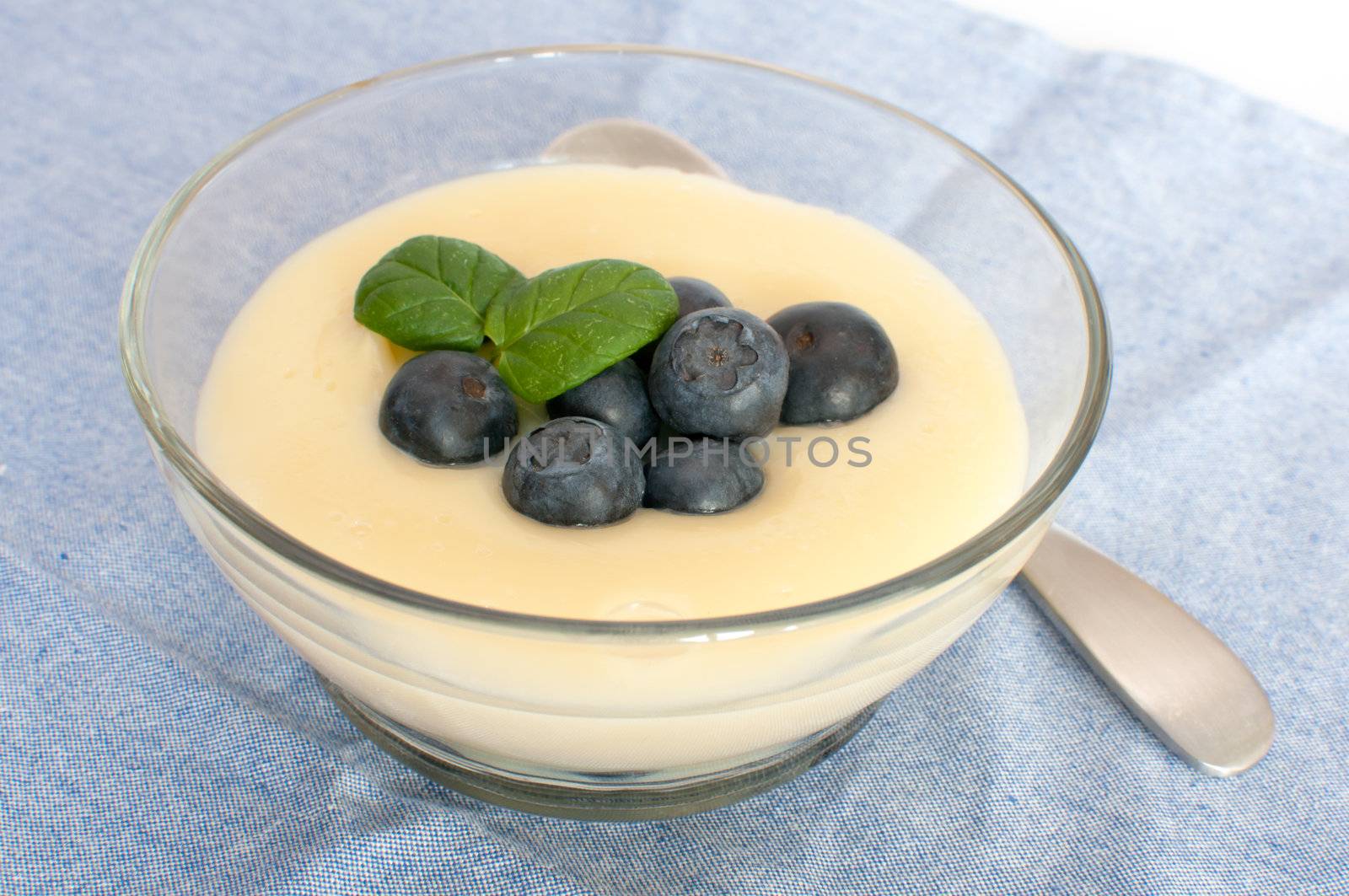 Dessert - Vanilla Custard With Blueberries and Mint