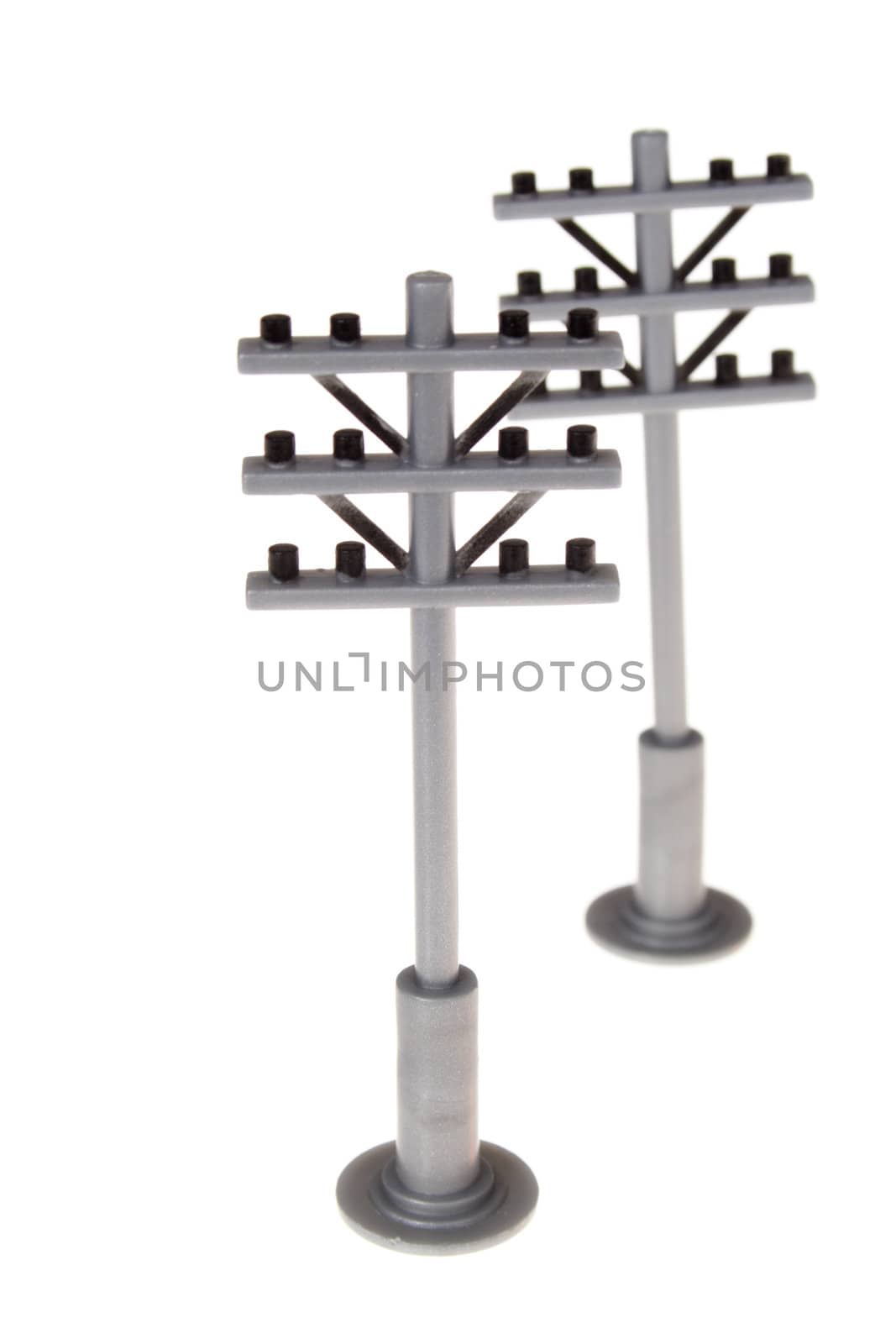 two electric poles, photo on the white background