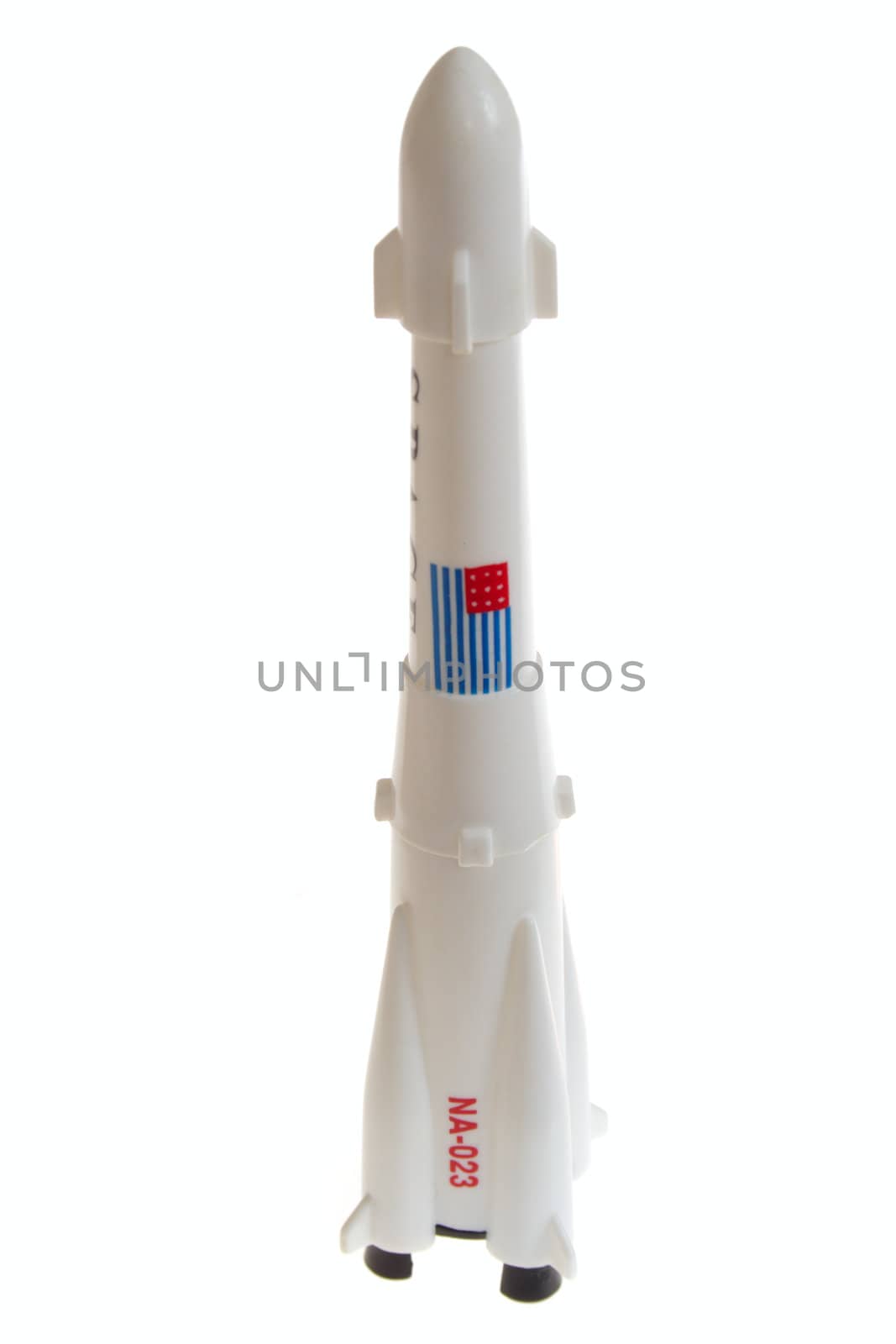 plastic space rocket, photo on the white background