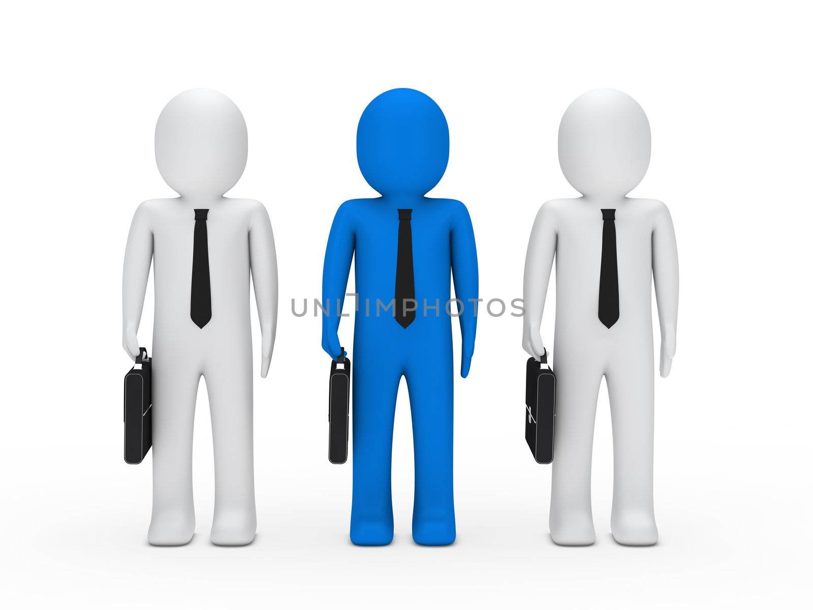 3d business man briefcase tie stand team