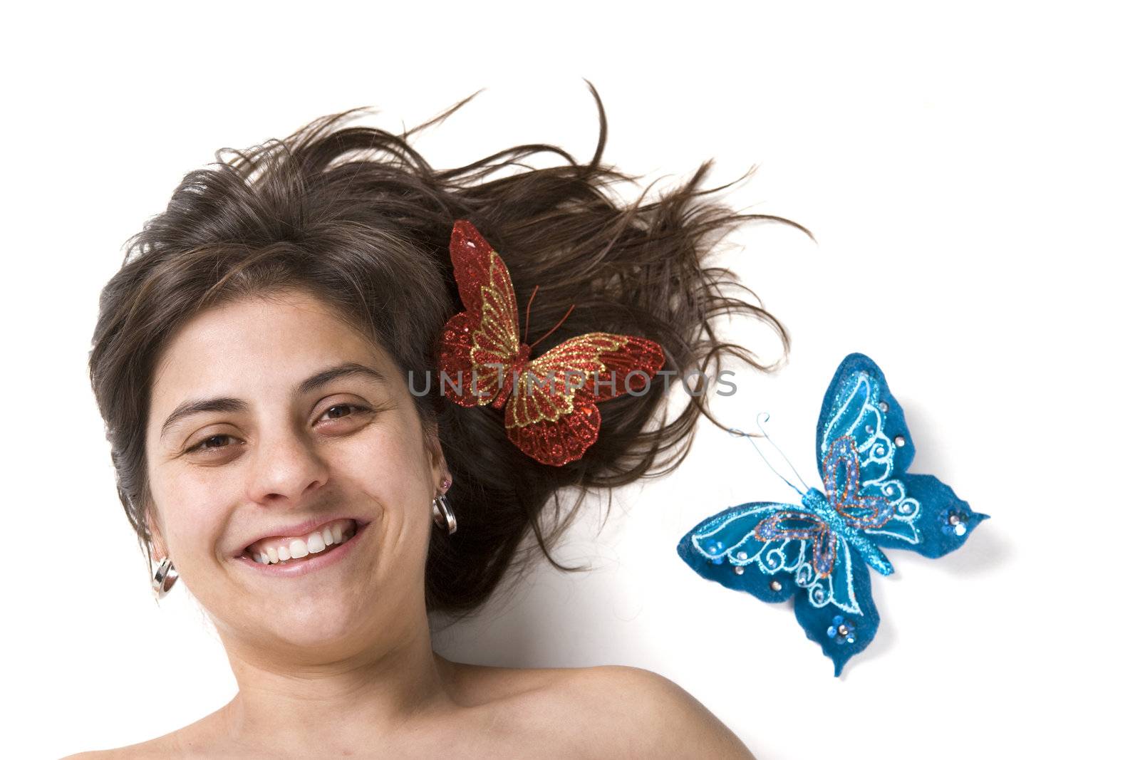 beautifull young woman smiling with butterflys