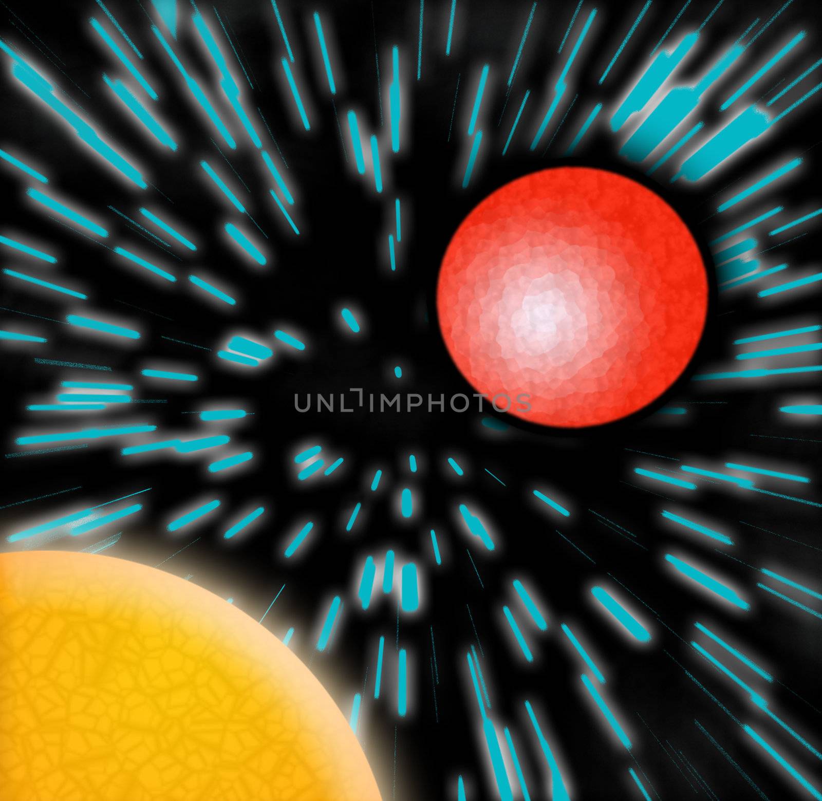 Sun and a red planet - the stars show zooming movement, like you're ducking and dodging the planets.