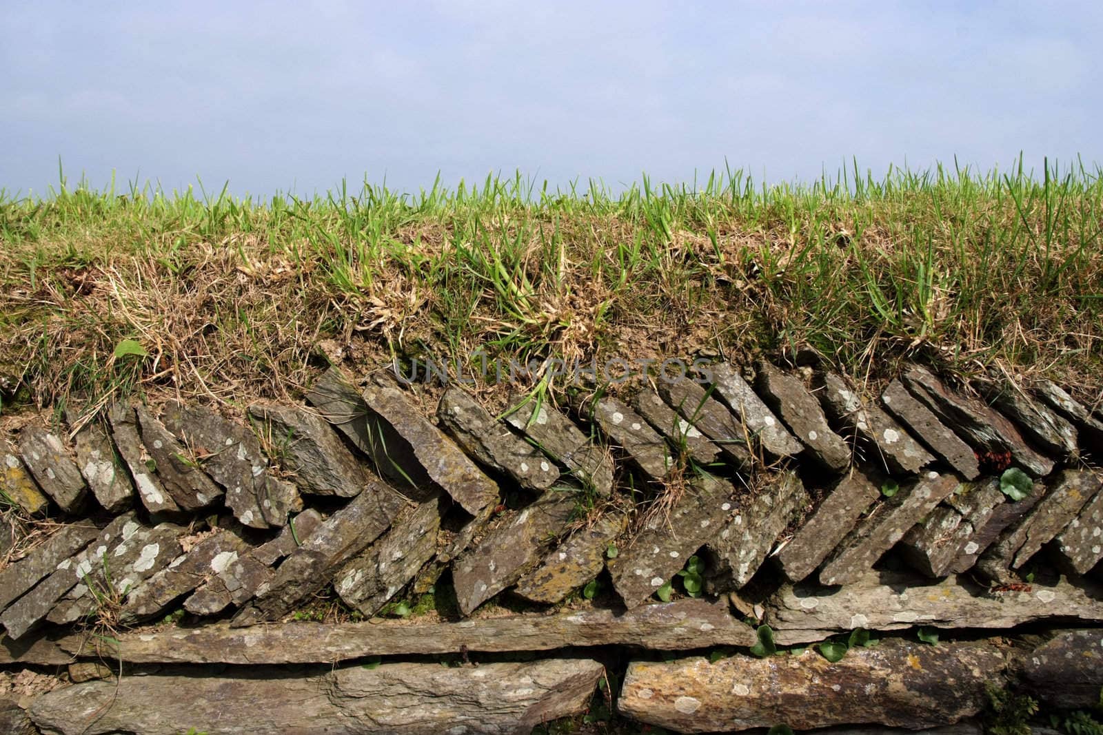 Traditional dry-stone wall in farmland