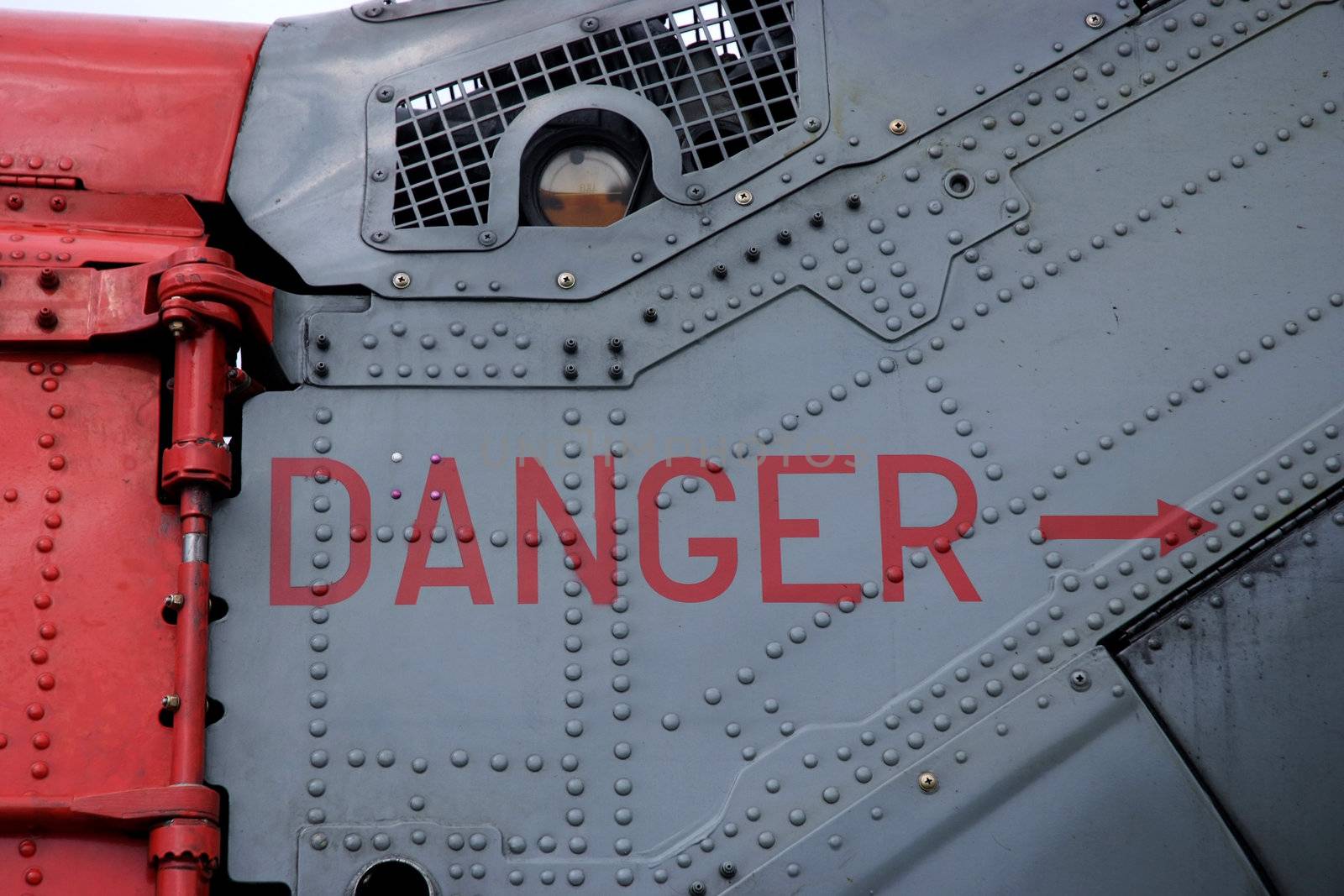 Danger sign on a helicopter, warning of rotor blade