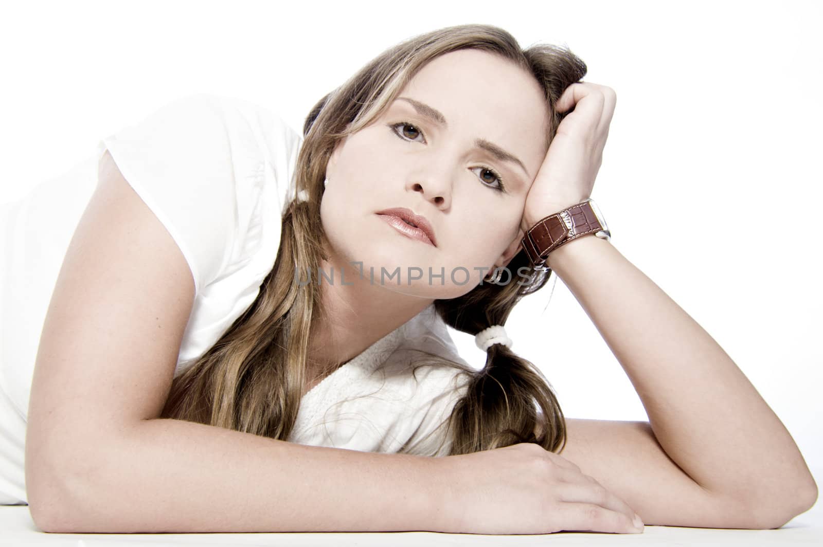 young woman lying down in thoughts by DNFStyle