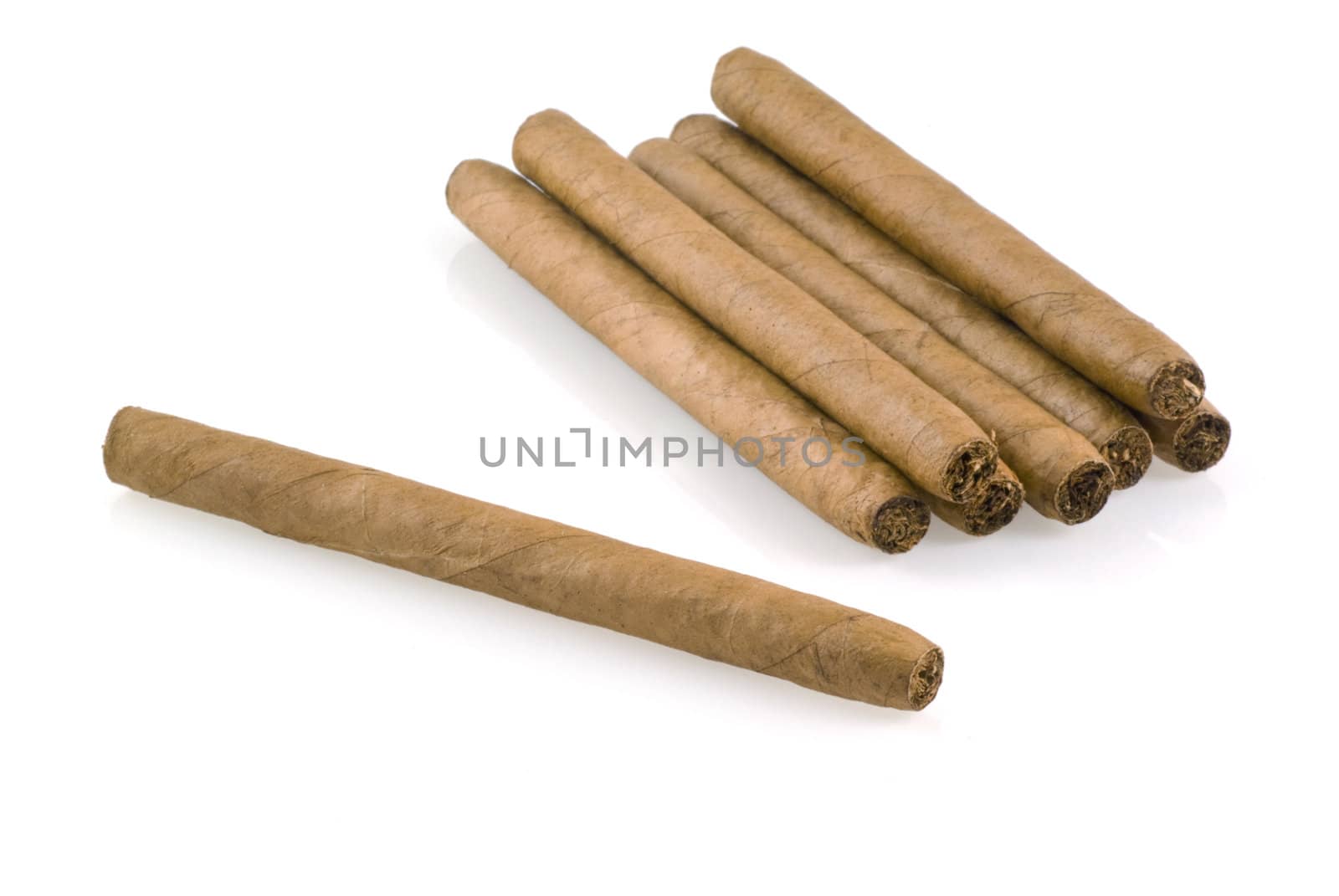 Bunch of cigars on a white background.