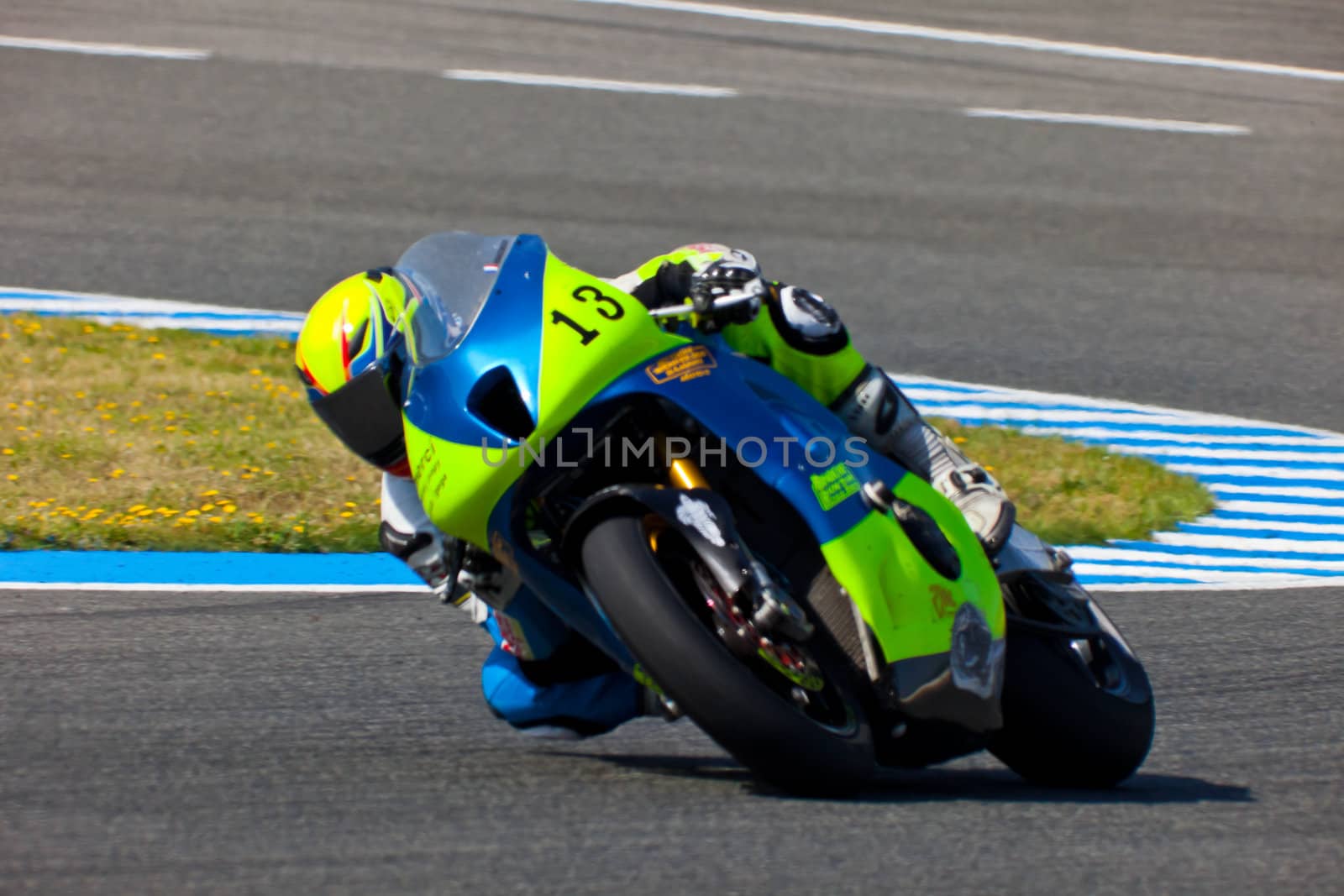 JEREZ DE LA FRONTERA, SPAIN - APR 17: Moto2 motorcyclist Renaud Binoche takes a curve in the CEV Championship race on April 17, 2011 in Jerez de la Frontera, Spain.