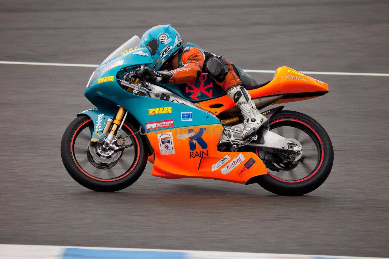 JEREZ DE LA FRONTERA, SPAIN - NOV 20: Jorge Navarro pilot of motorcycling of 125cc in the Spanish championship of velocity (CEV) on Nov 20, 2010, in racetrack of velocity of Jerez de la Frontera