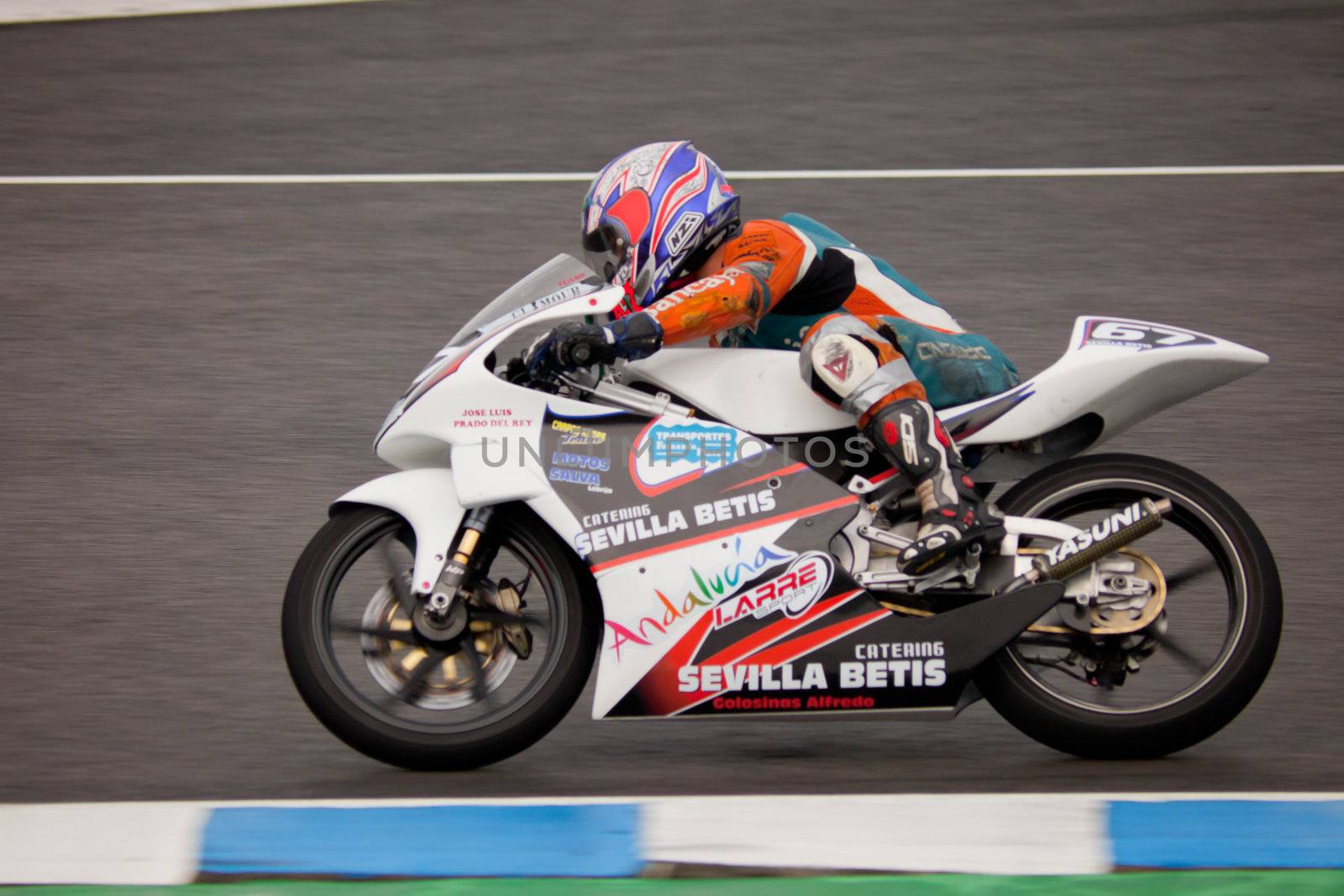 JEREZ DE LA FRONTERA, SPAIN - NOV 20: Cristobal Tejero pilot of motorcycling of 125cc in the Spanish championship of velocity (CEV) on Nov 20, 2010, in racetrack of velocity of Jerez de la Frontera