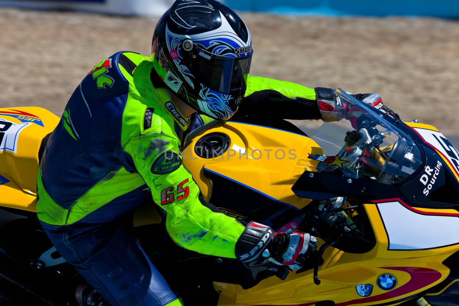 JEREZ DE LA FRONTERA, SPAIN - APR 17: Stock Extreme motorcyclist Juan Eric Gomez takes a curve in the CEV Championship race on April 17, 2011 in Jerez de la Frontera, Spain