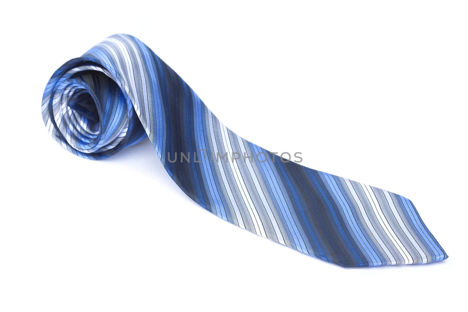 Blue striped tie isolated over a white background.