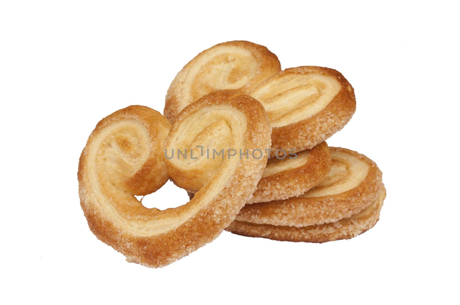 Heart shaped saporelly, sweet puff pastry, isolated over a white background.